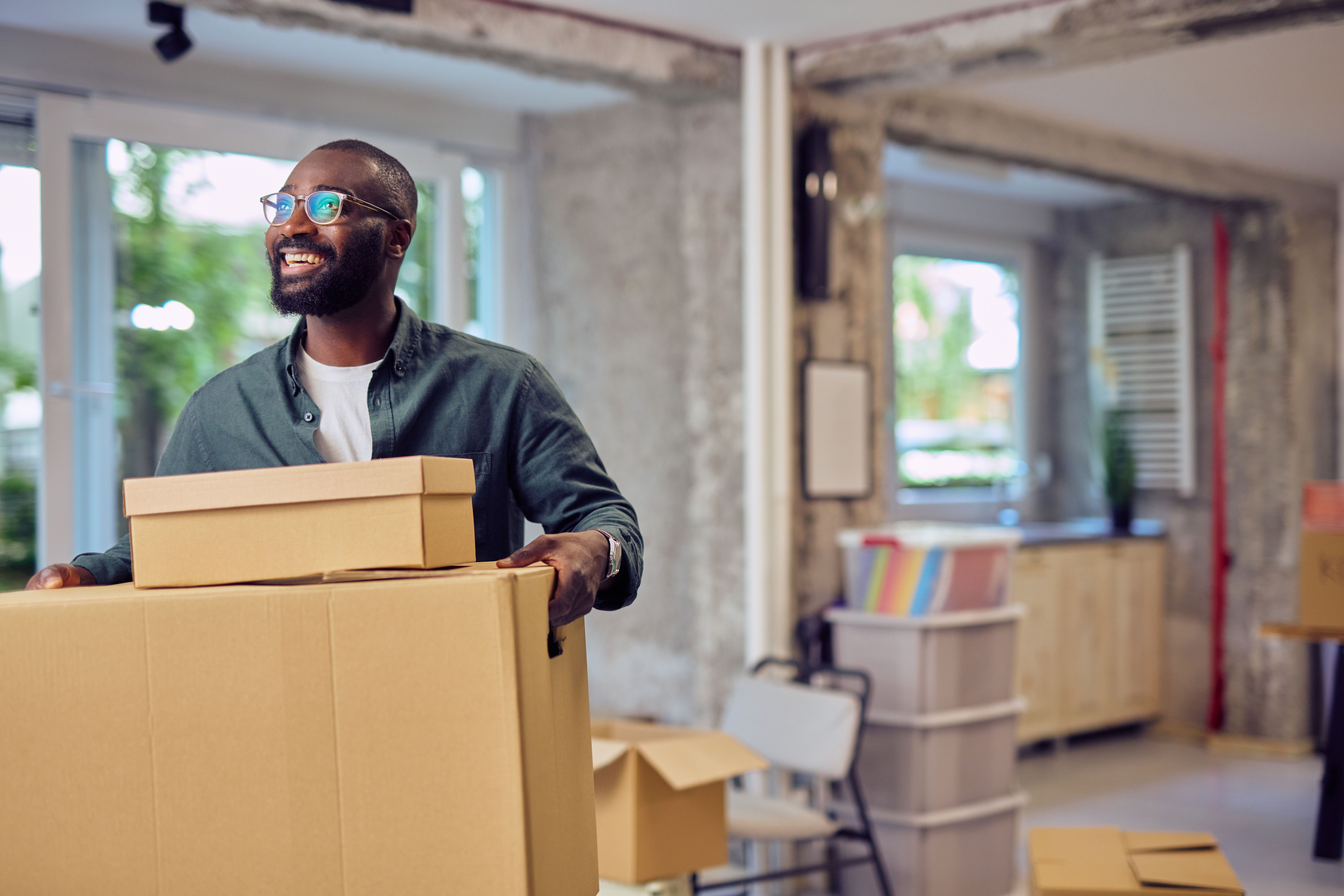 man with moving boxes