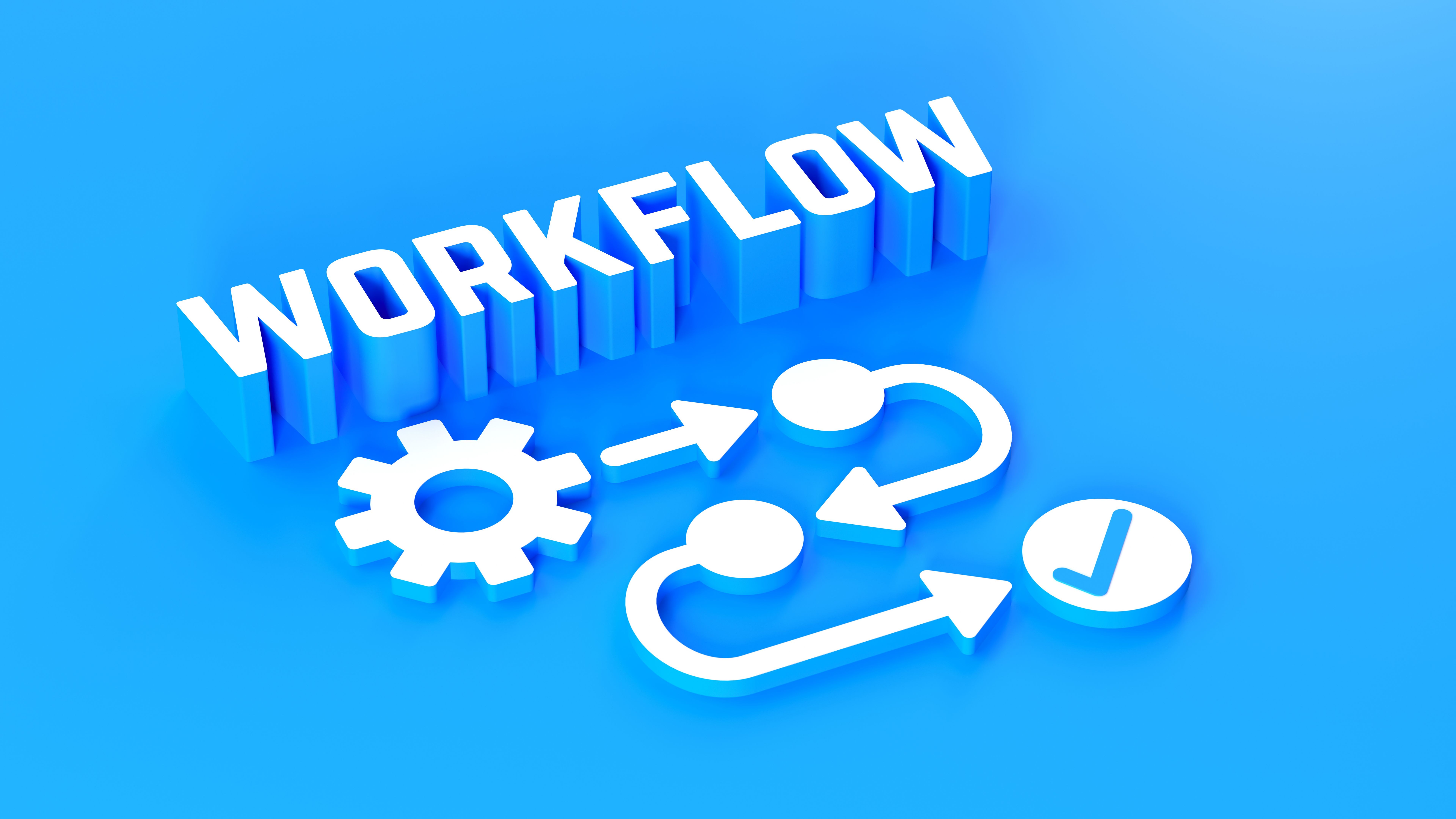 3D 'Workflow' Text with a 3D Diagram Illustrating a Workflow Map in Front. 3D Rendering 3D 'Workflow' Text with a 3D Diagram Illustrating a Workflow Map in Front. 3D Rendering