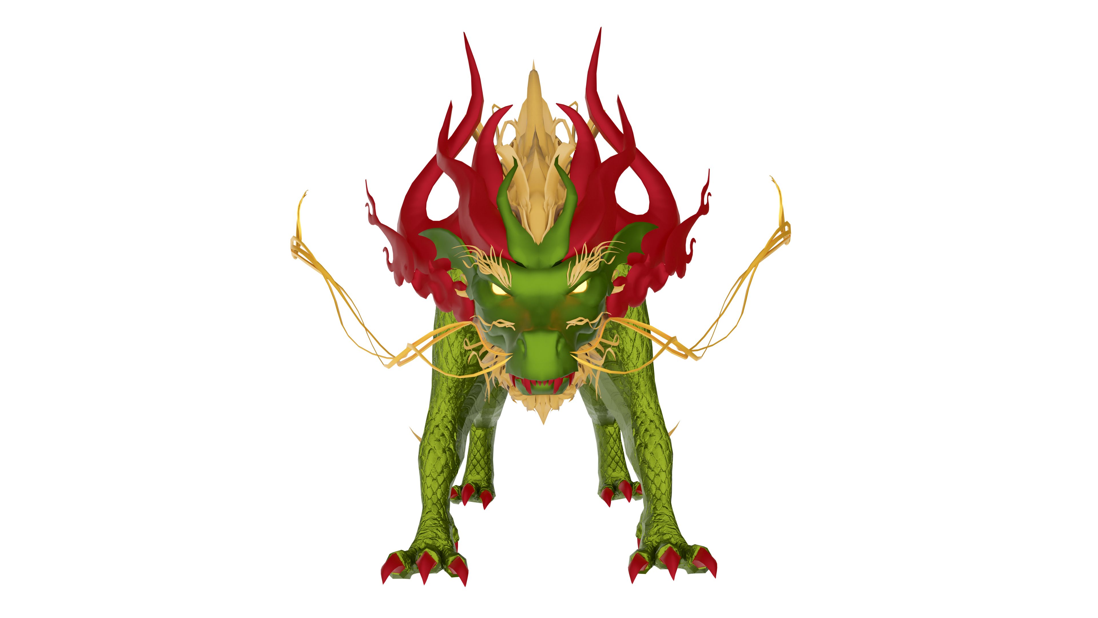 3D created New Year's zodiac sign, Dragon, diagonal image on a white background