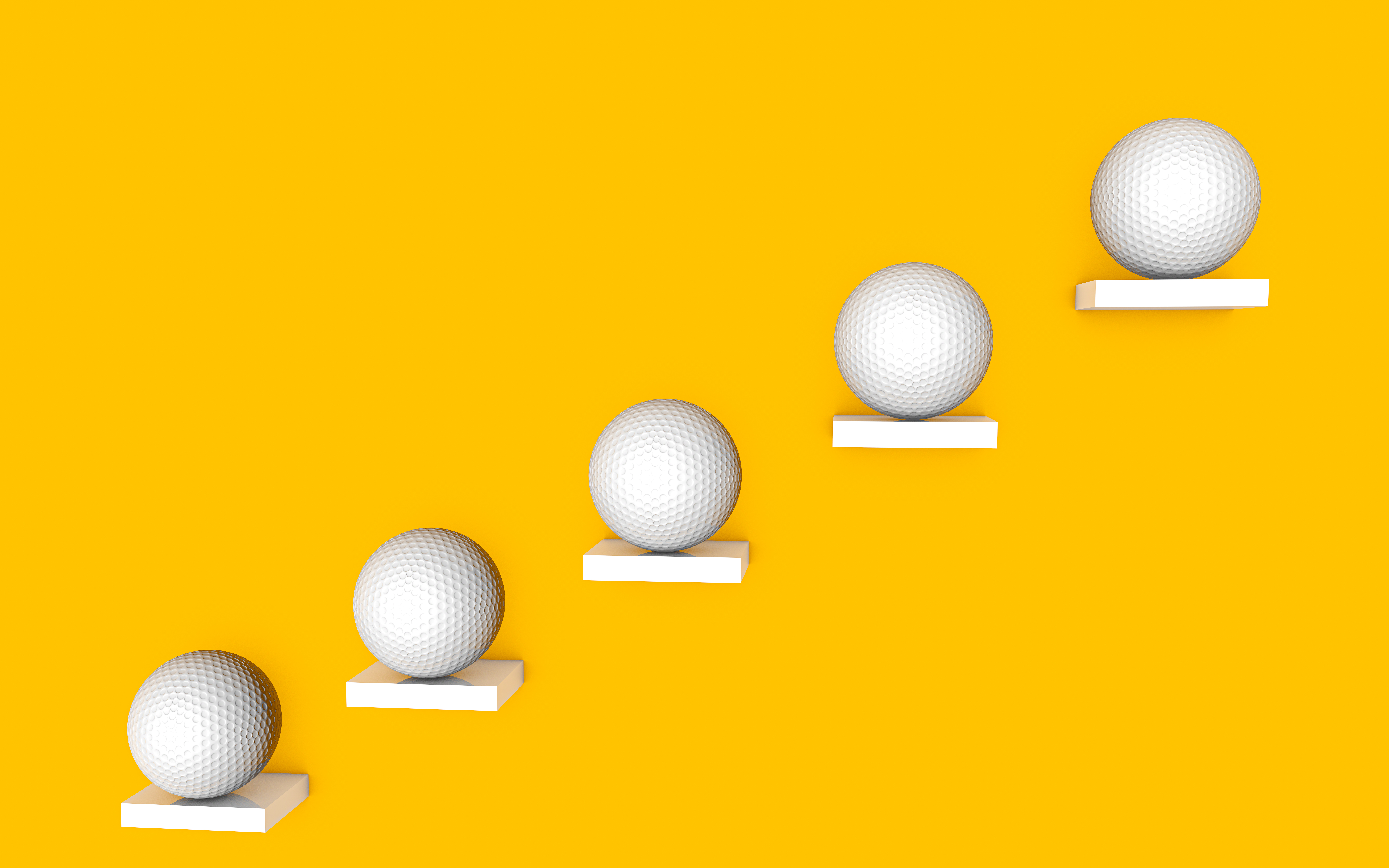 Golf Balls on Ladder on Orange Background Golf Balls on Ladder on Orange Background