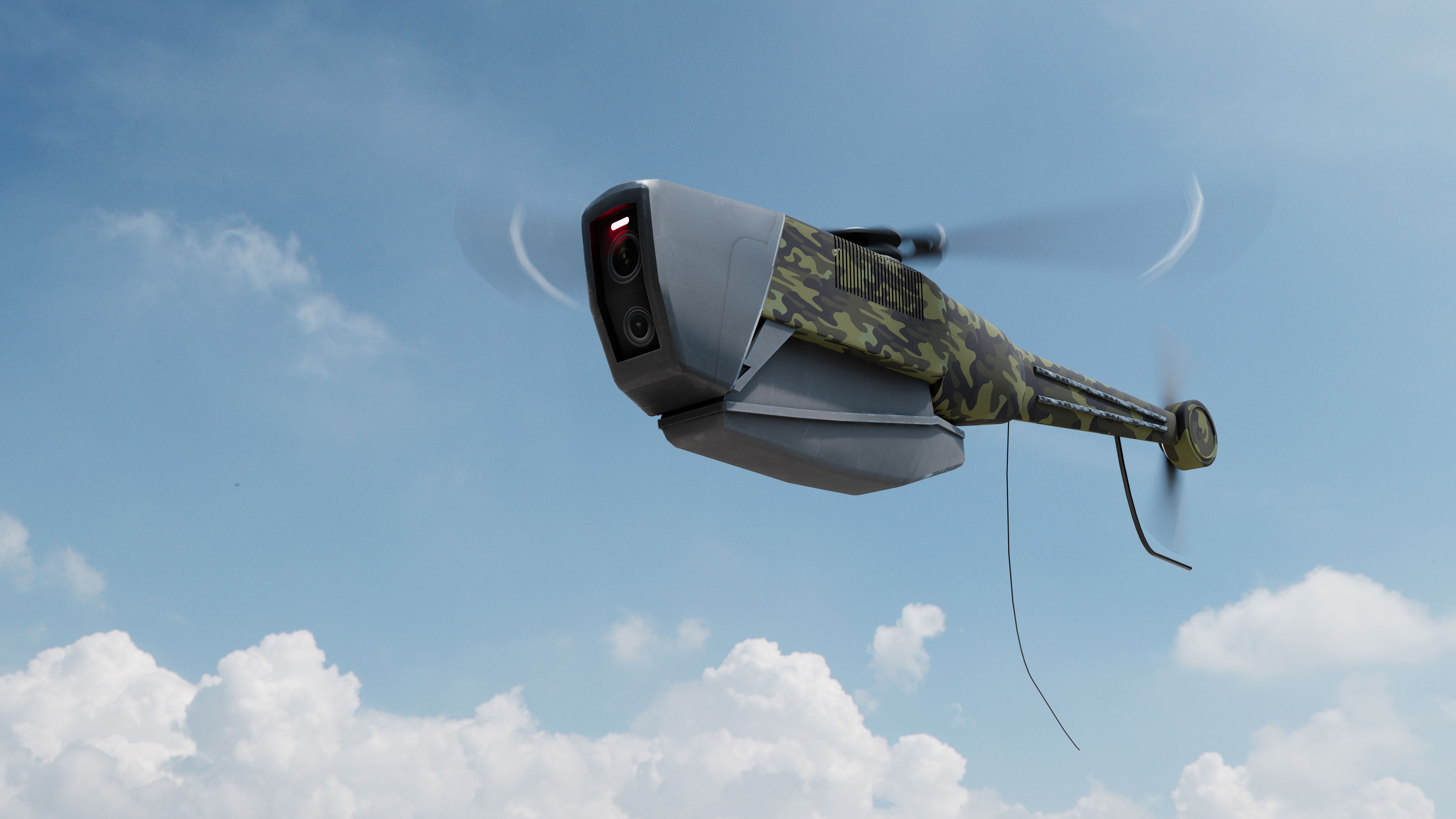 Military mono drone in flight