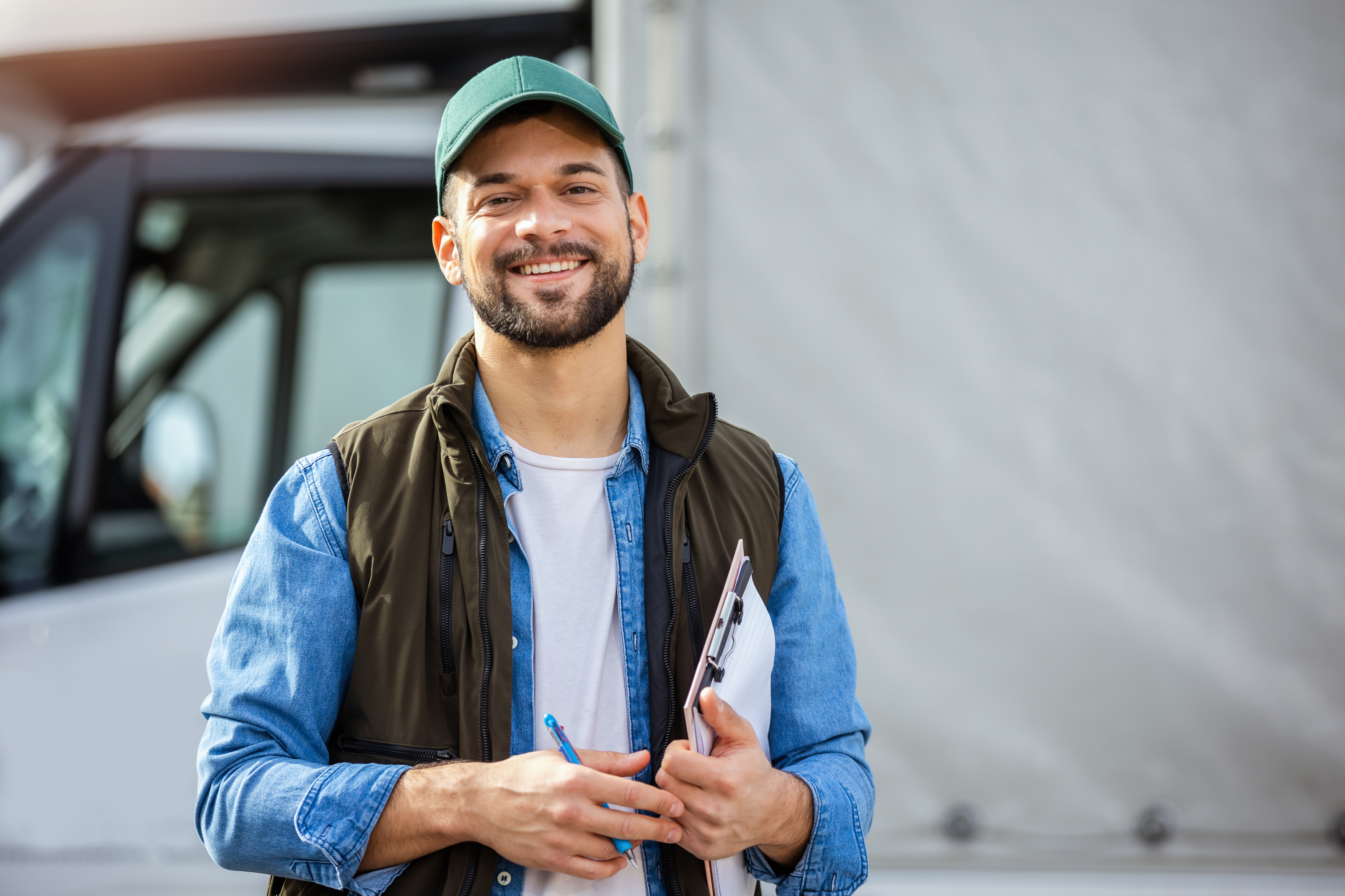 Conducteur professionnel signant un bon de livraison de véhicule
