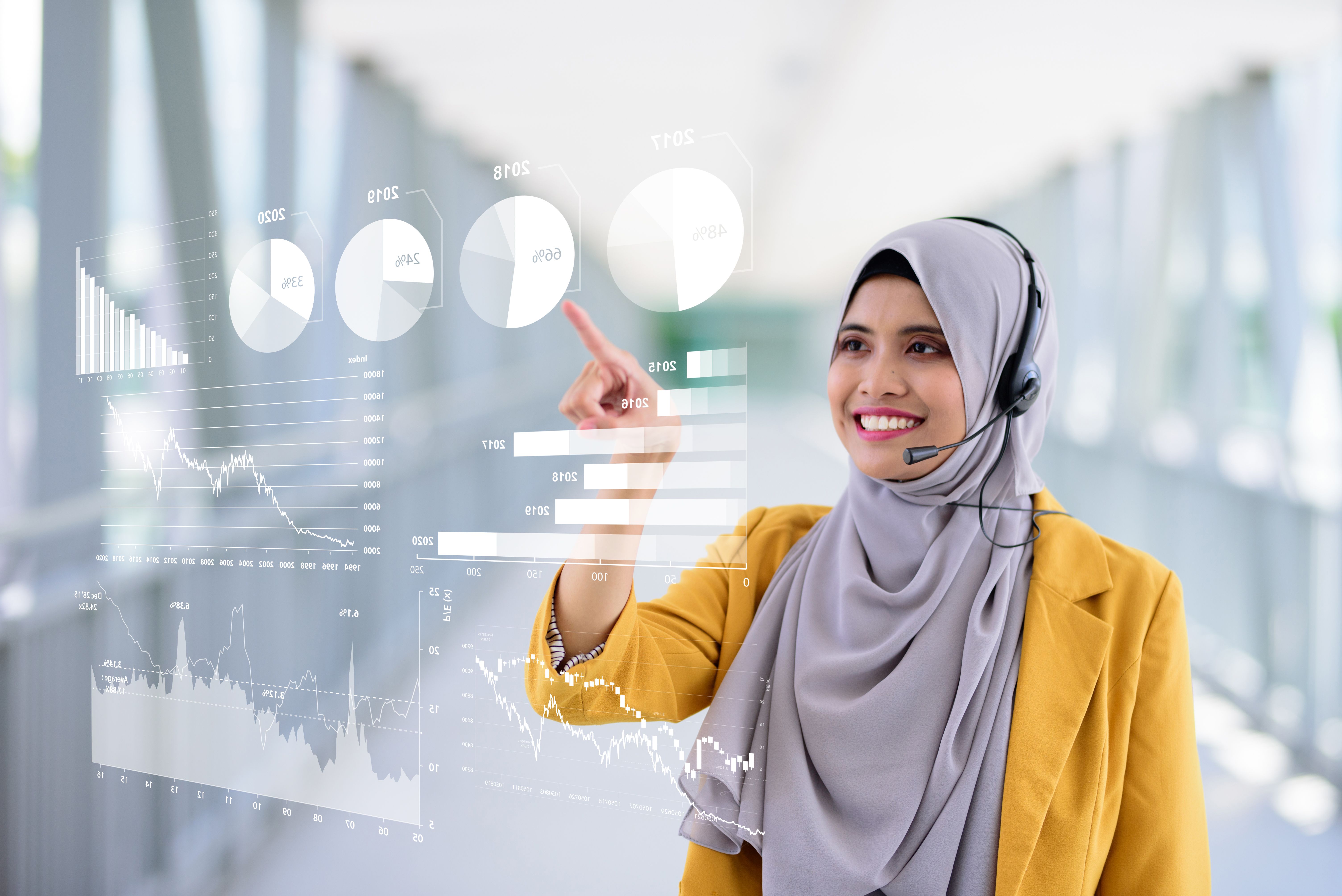 Young Muslim Businesswoman with financial technology concept Young Muslim Businesswoman with financial technology concept