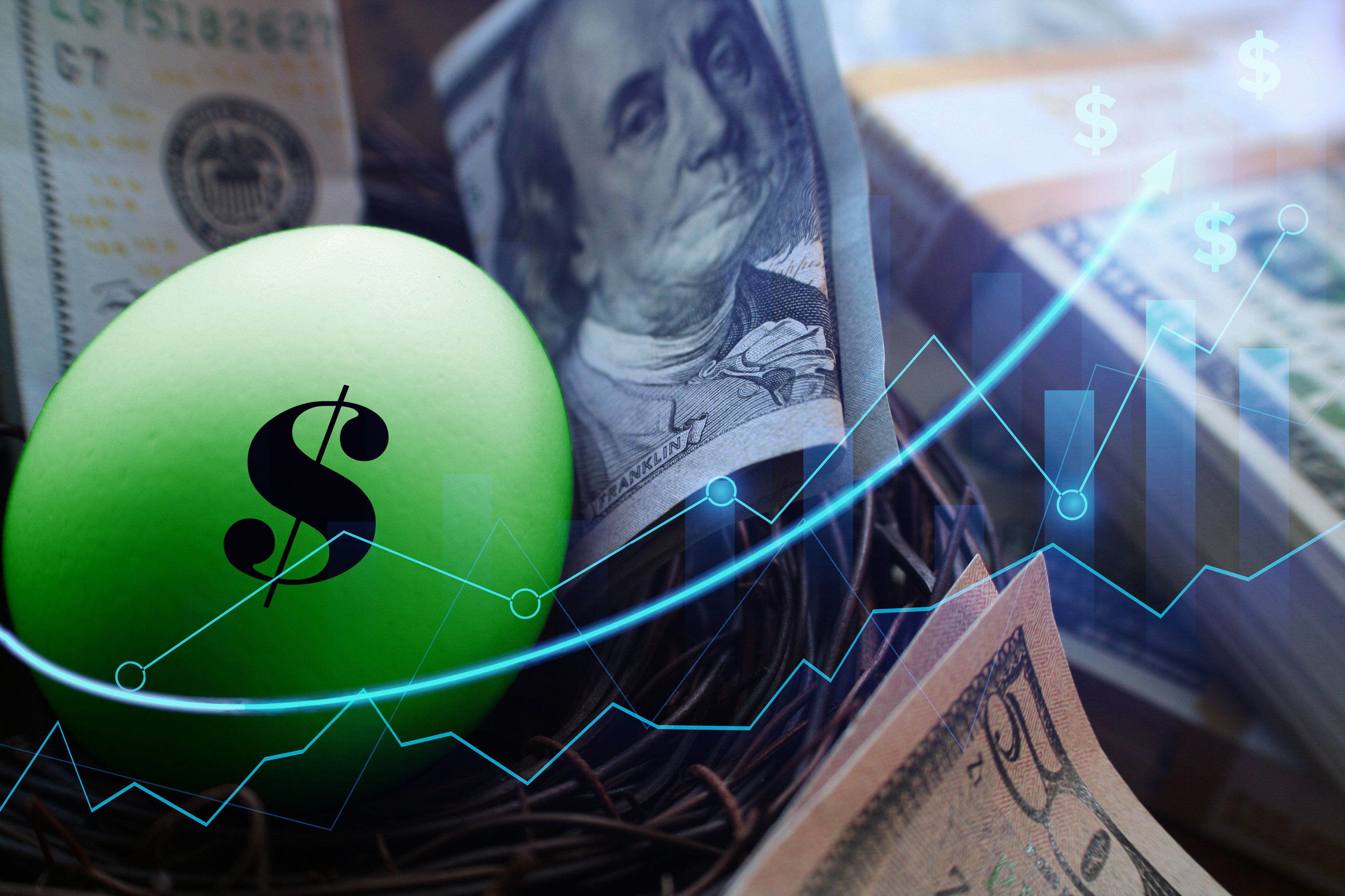 Business And Finance Concept Of Net Worth Growing From The Power Of Compounding Dividend Reinvestment And Share Equity Increase From Overall Market Growth