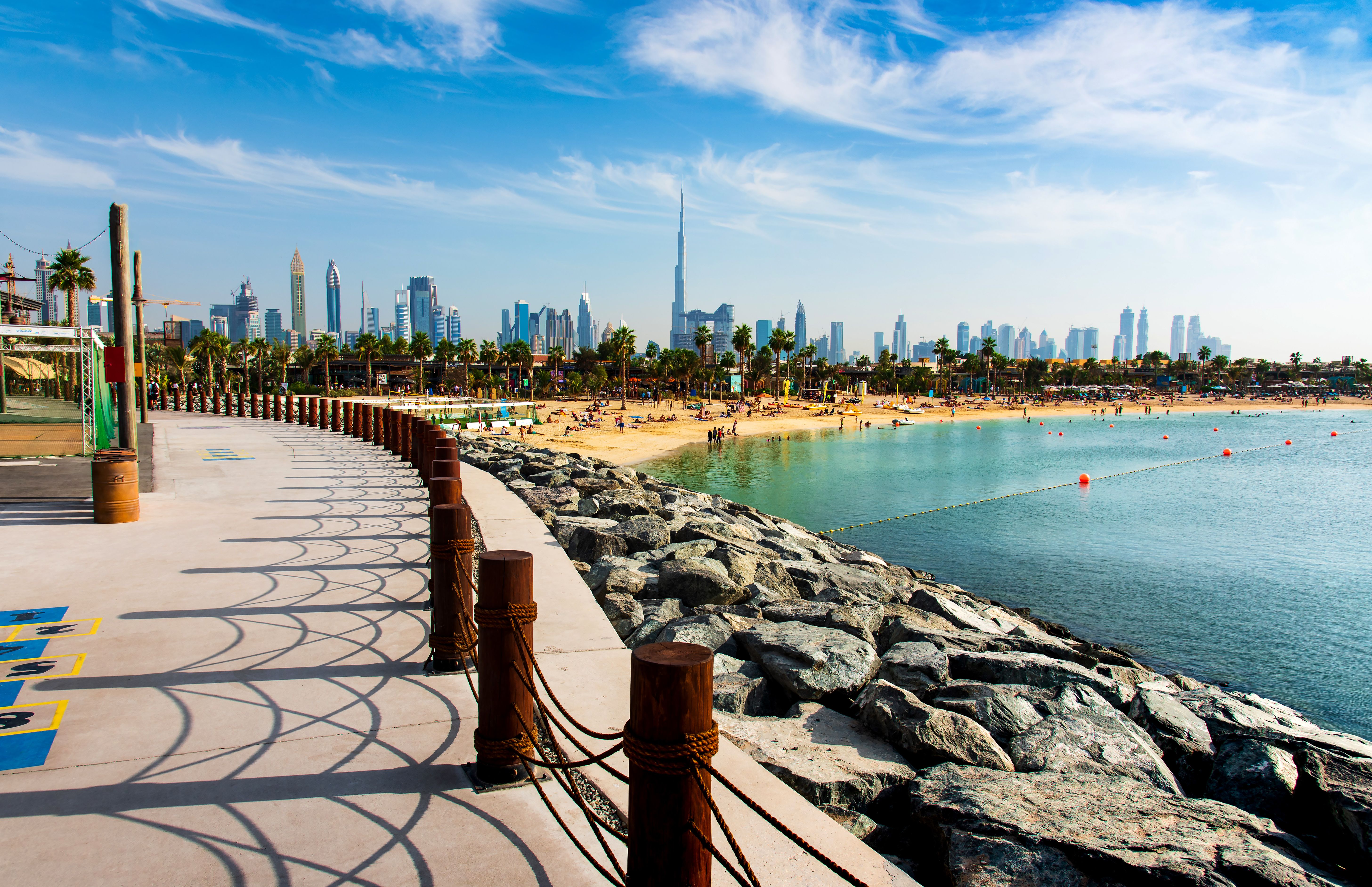 Panoramic view of Dubai from La Mer beach