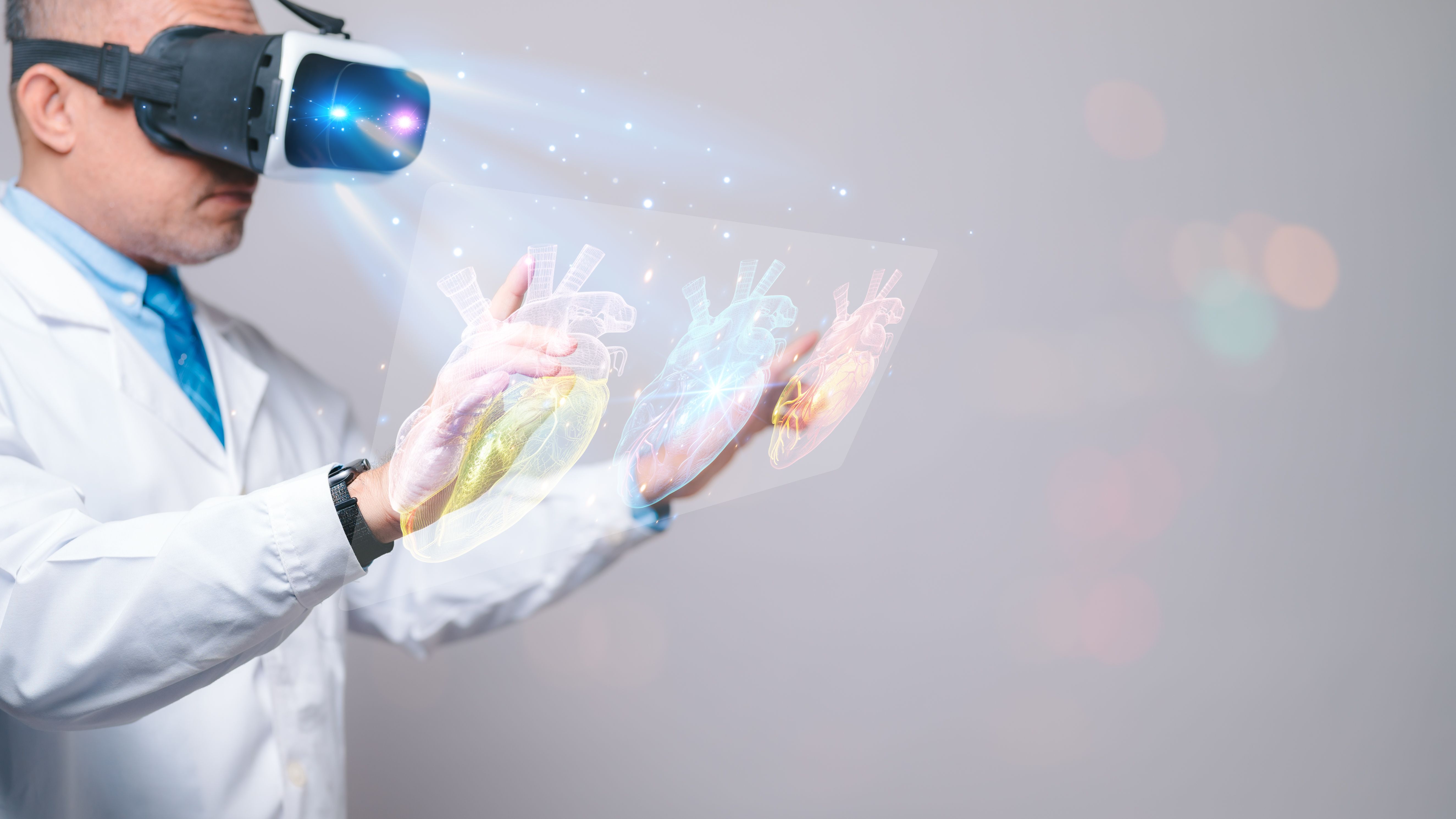 VR concept. In futuristic operating rooms, doctors don VR headsets, immersing themselves in VR surgery simulations, where visualize organs, practice simulated procedures for enhanced surgical training