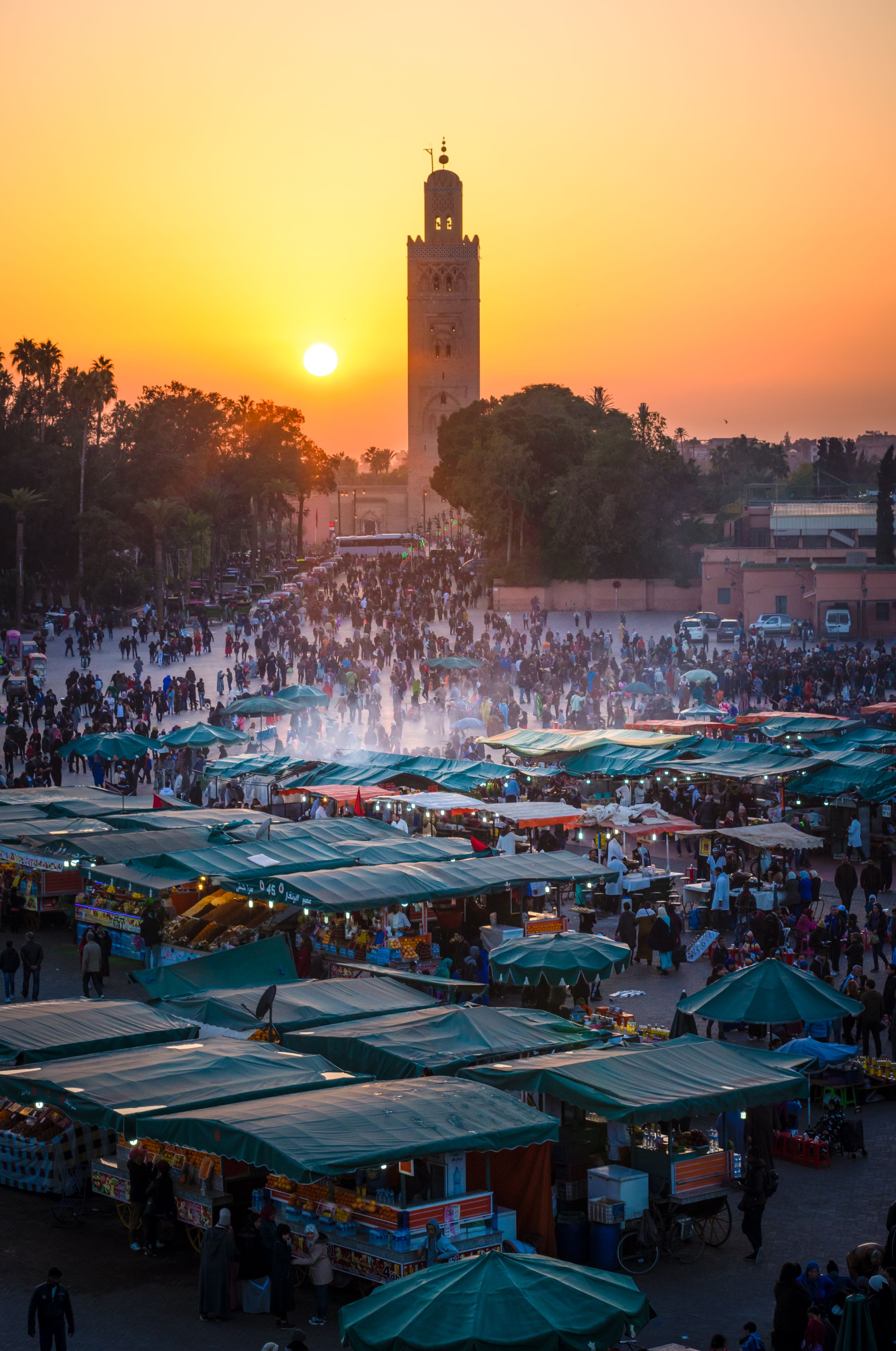 Djemaa El Fna Square and Koutoubia Mosque at sunset, Marrakech, Morocco Djemaa El Fna Square and Koutoubia Mosque at sunset, Marrakech, Morocco
