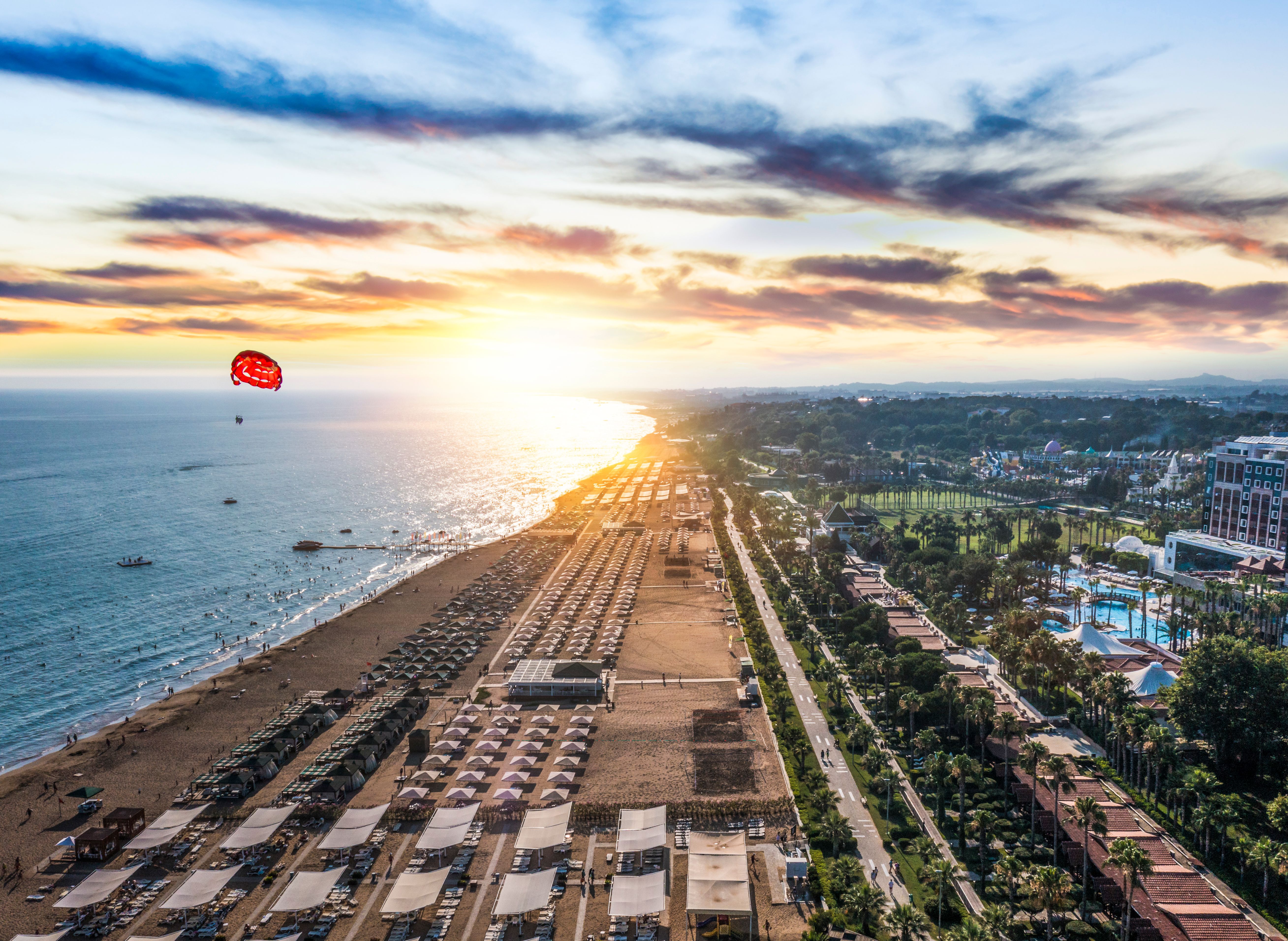 Sunset over Side Beach in Antalya, Turkey