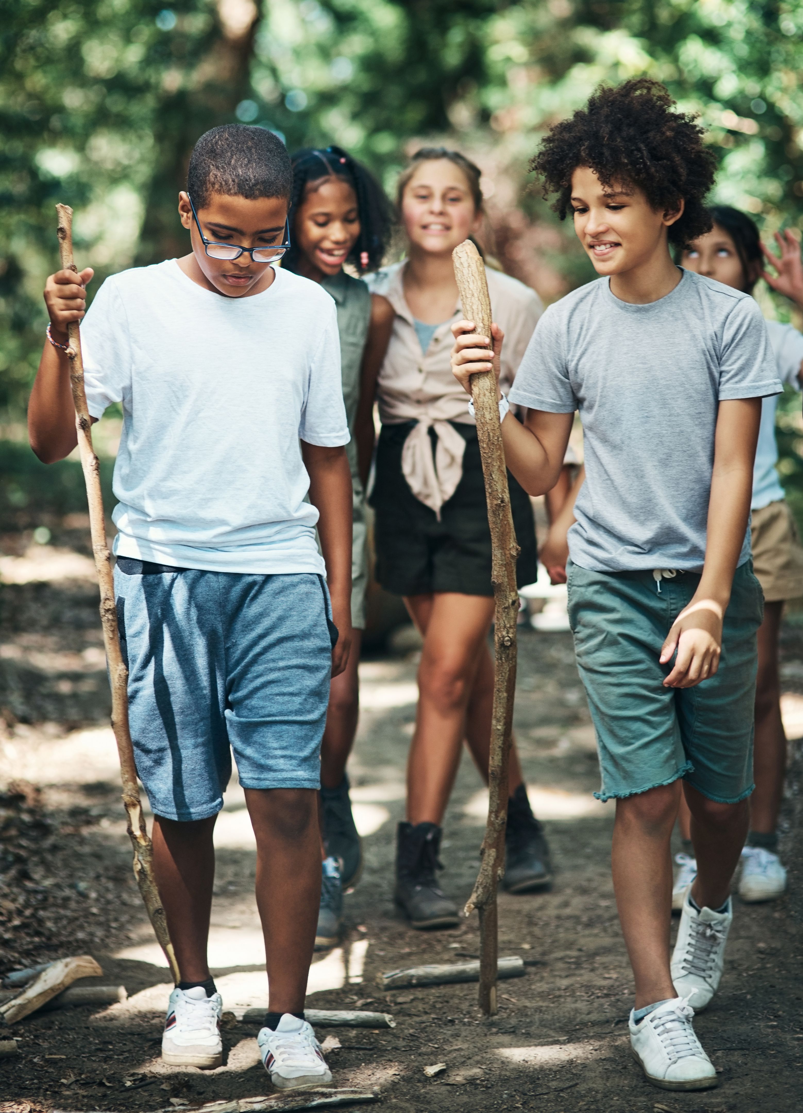children hiking nature