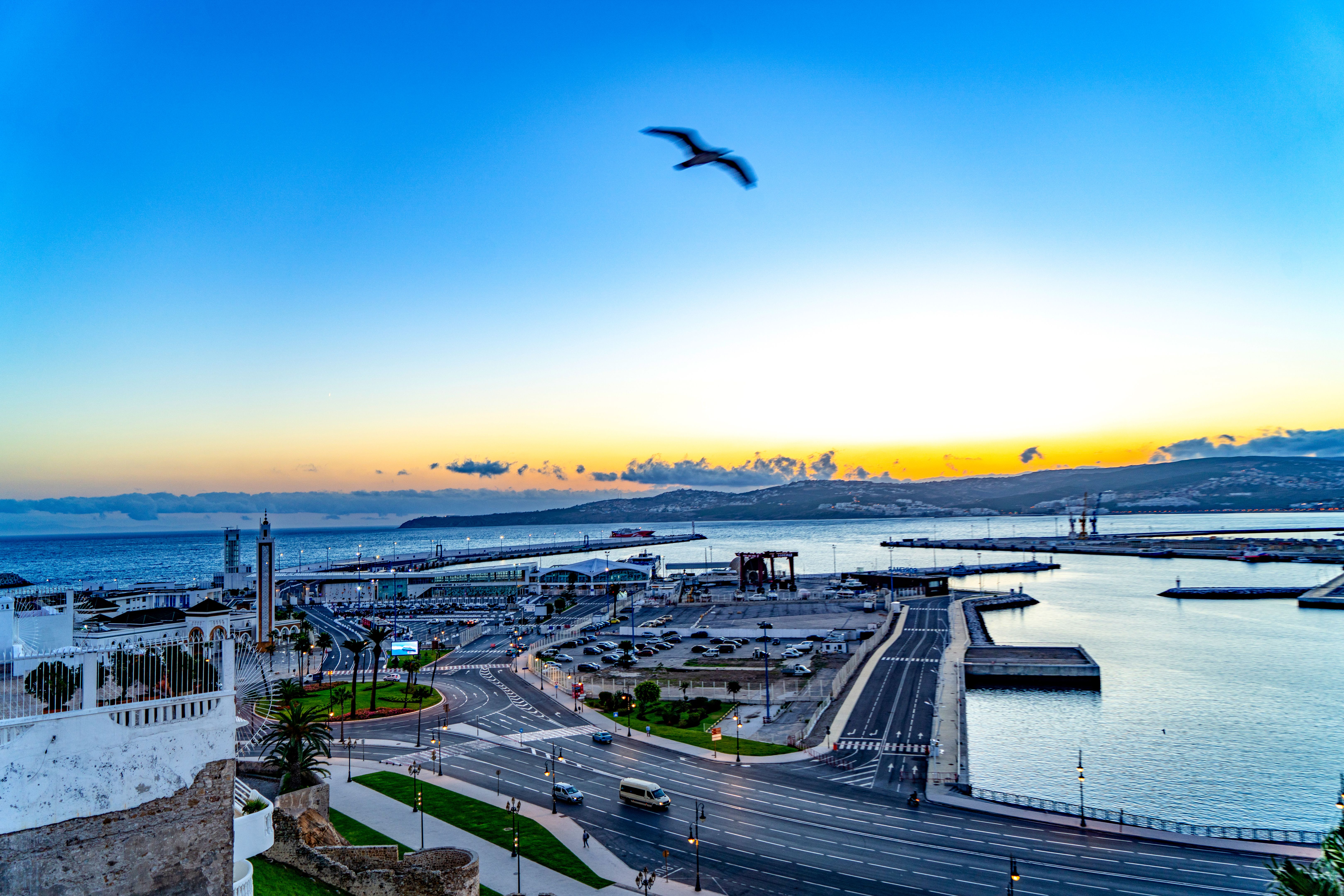 Tangier Port scene at dawn, Tangier, Morocco