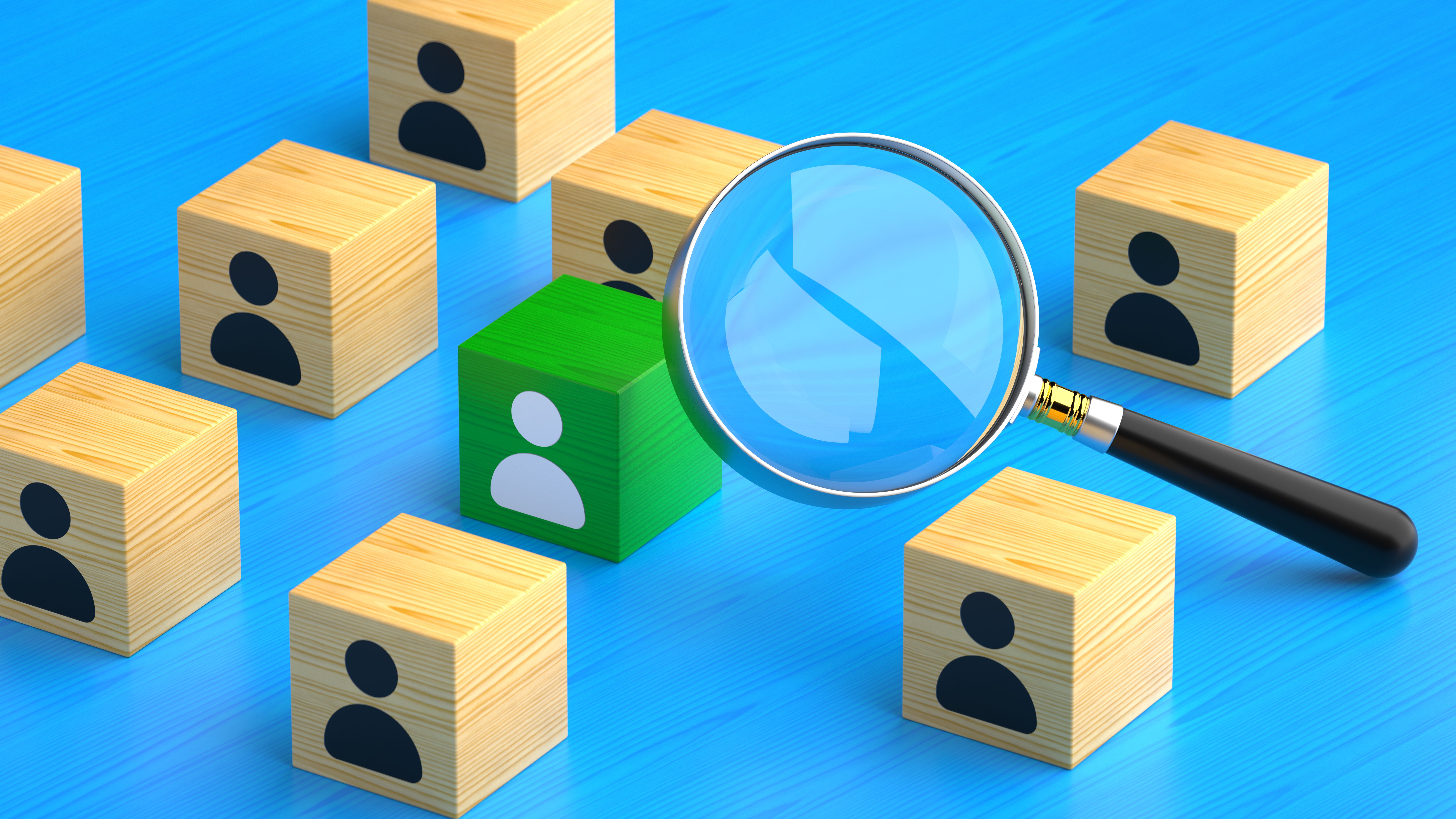 Recruitment Search Magnifying Glass 3D Cubes