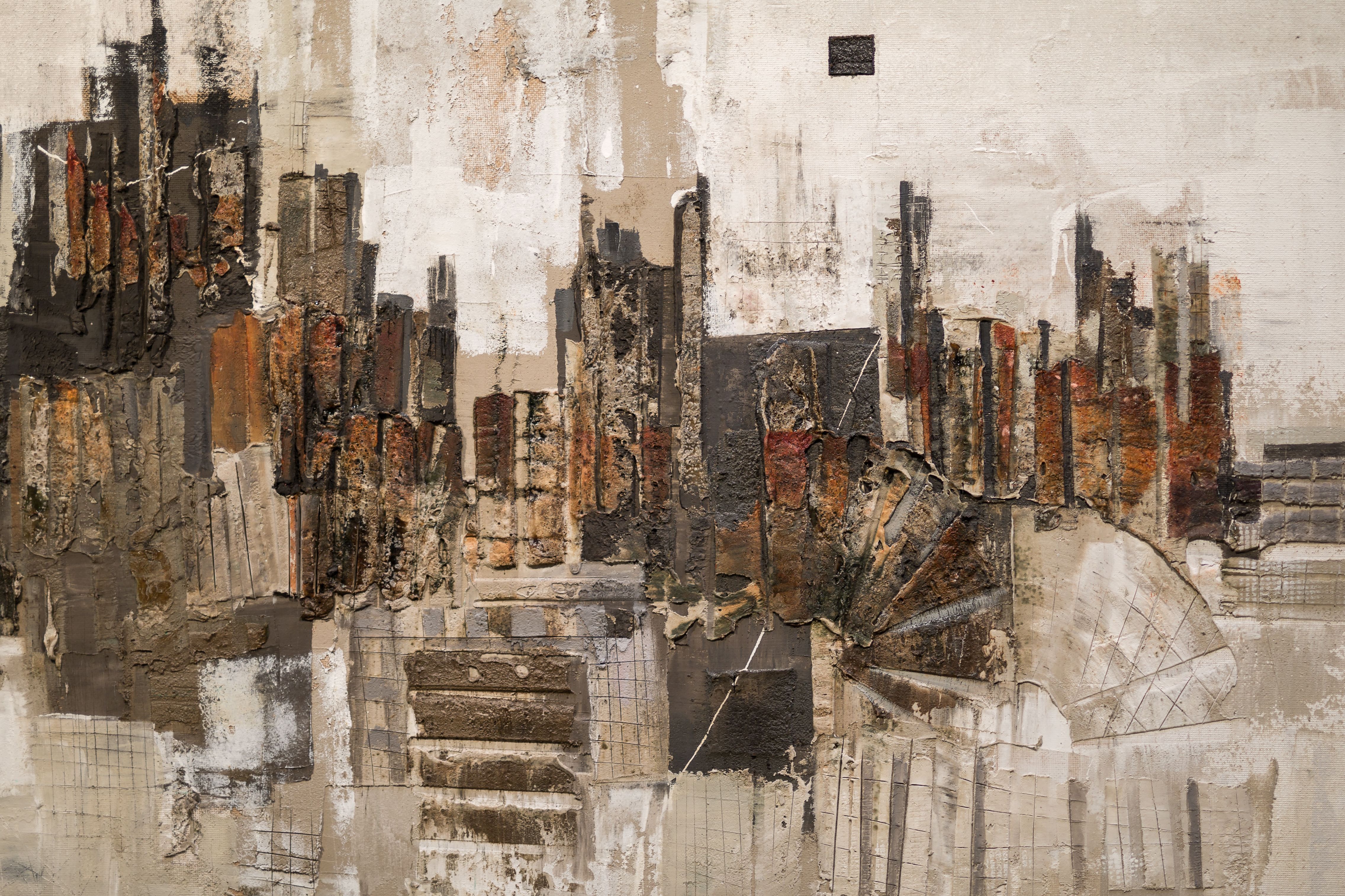 Abstract Painting Art: Strokes with Different Color Patterns like Red, Gray and White.