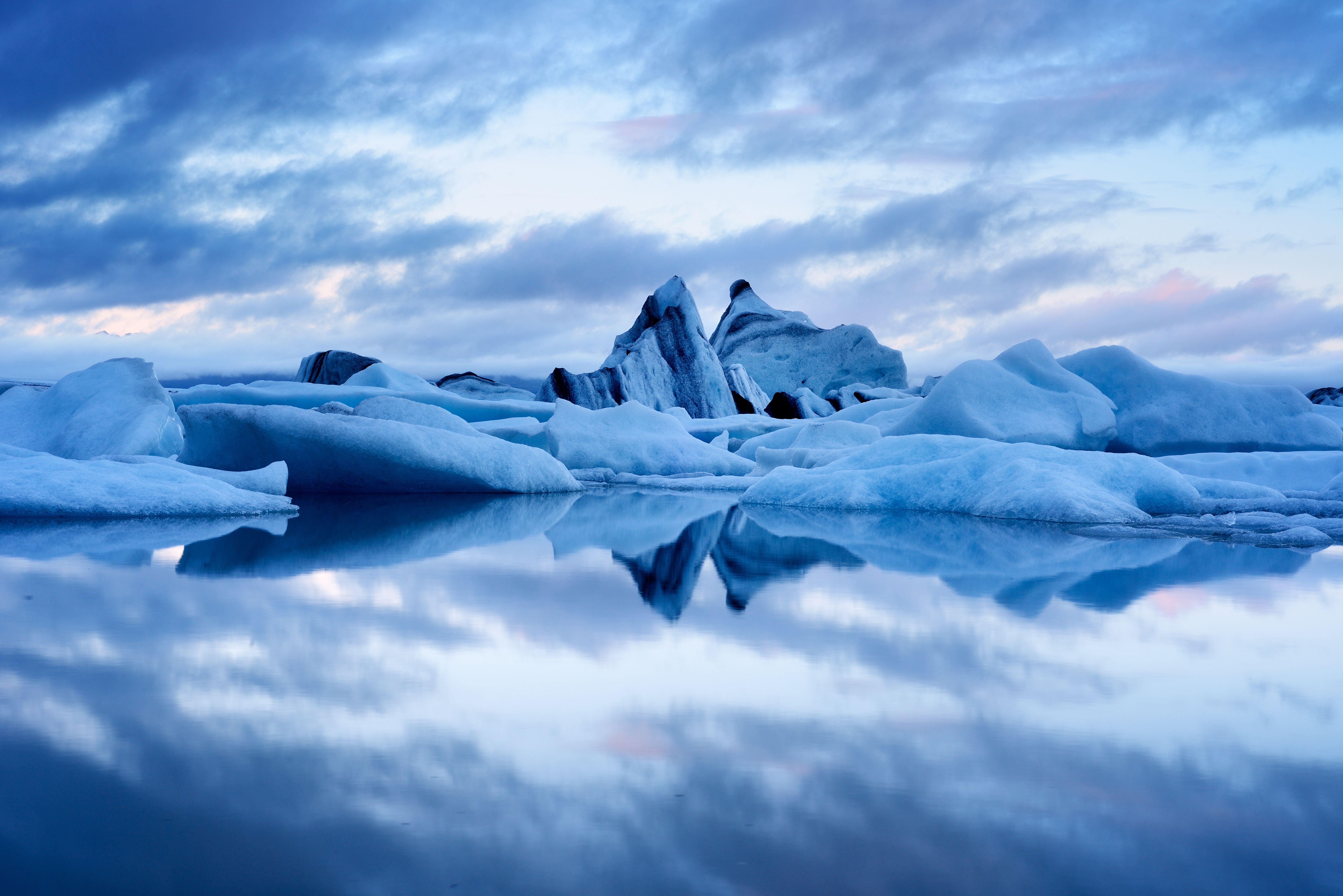 Blue twilight landscape of Jokulsarlon Lagoon, Iceland Blue twilight landscape of Jokulsarlon Lagoon, Iceland