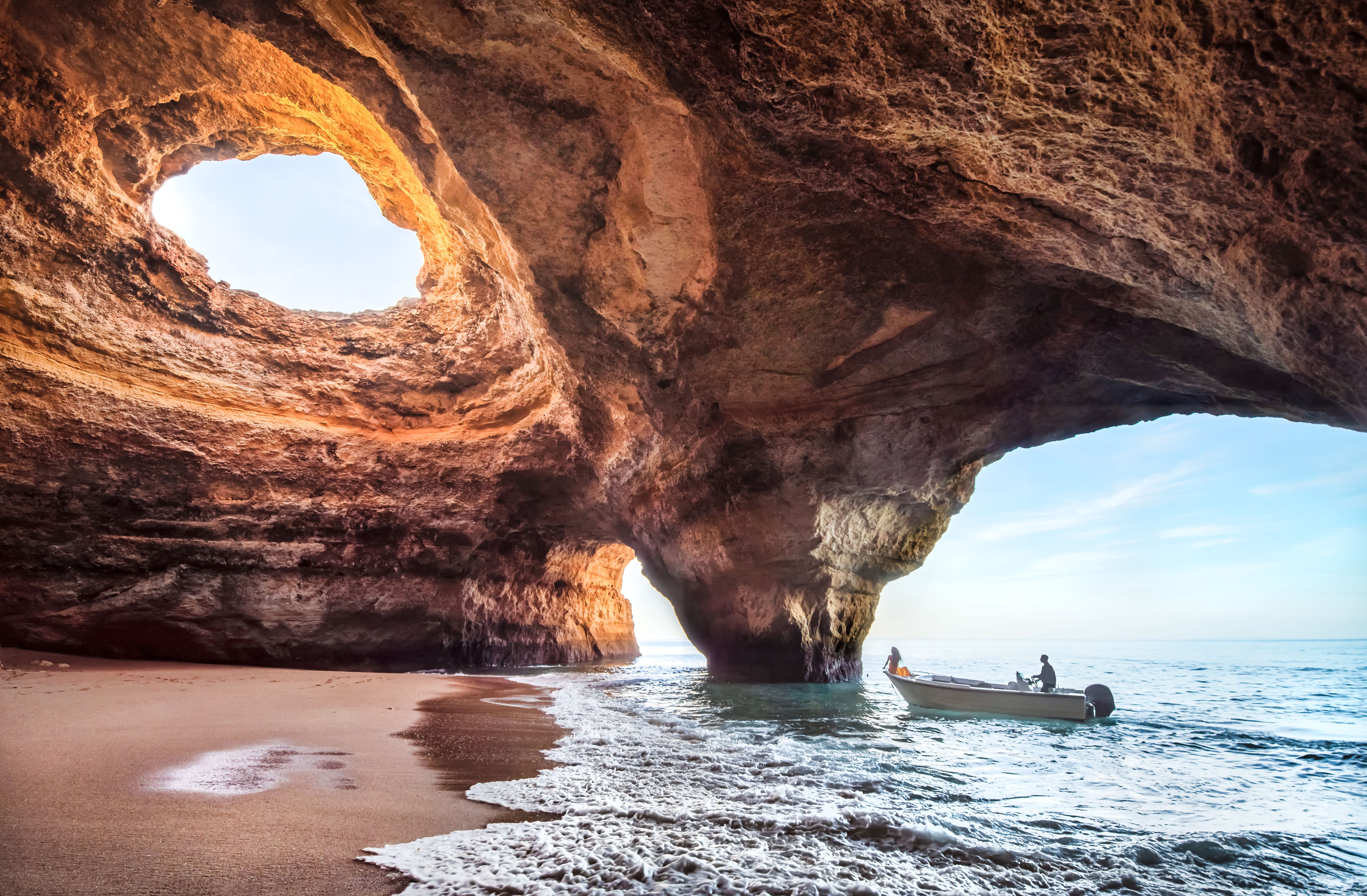 Boat Entering the Benagil Cave in Portugal