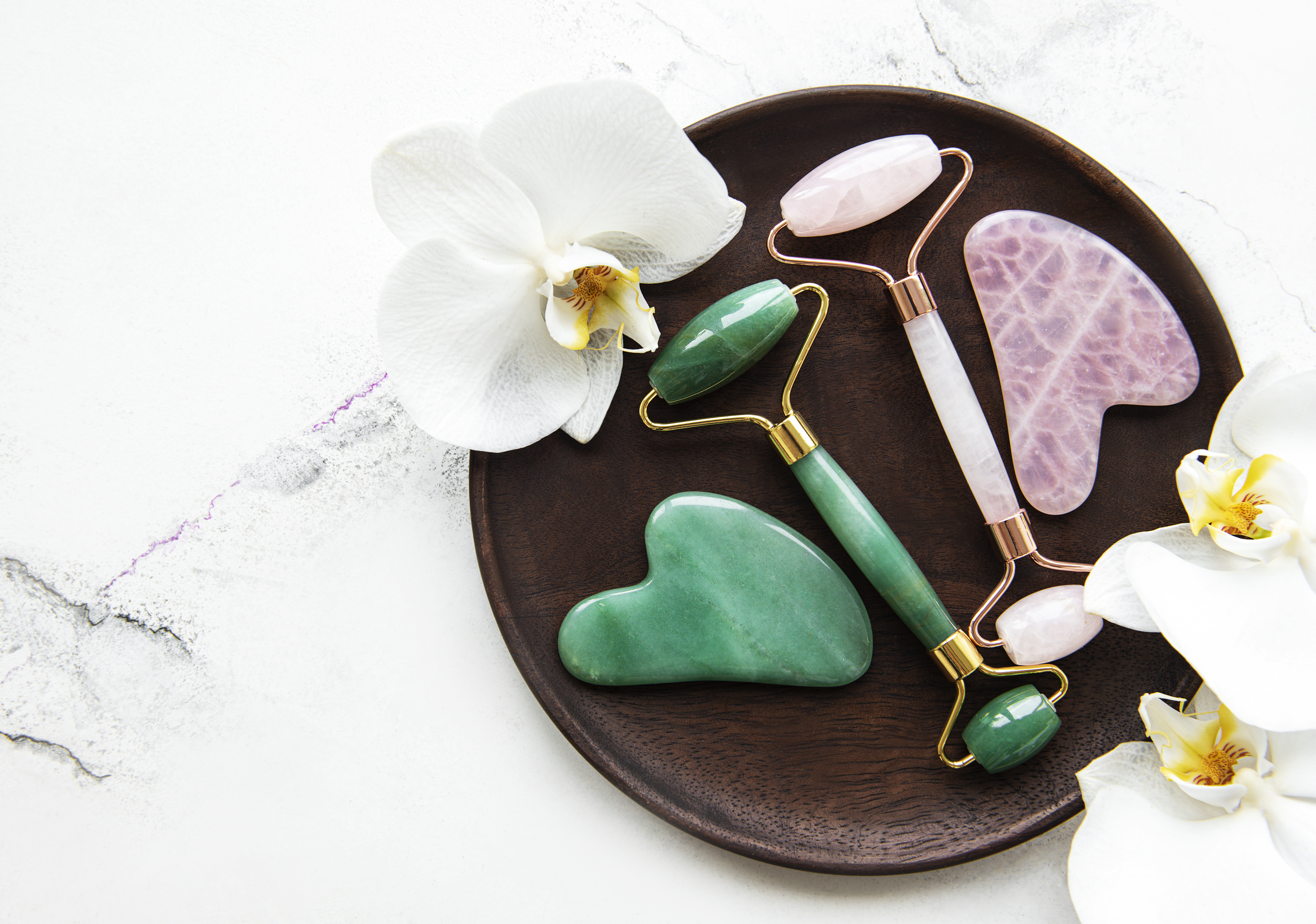 Jade face rollers for beauty facial massage therapy