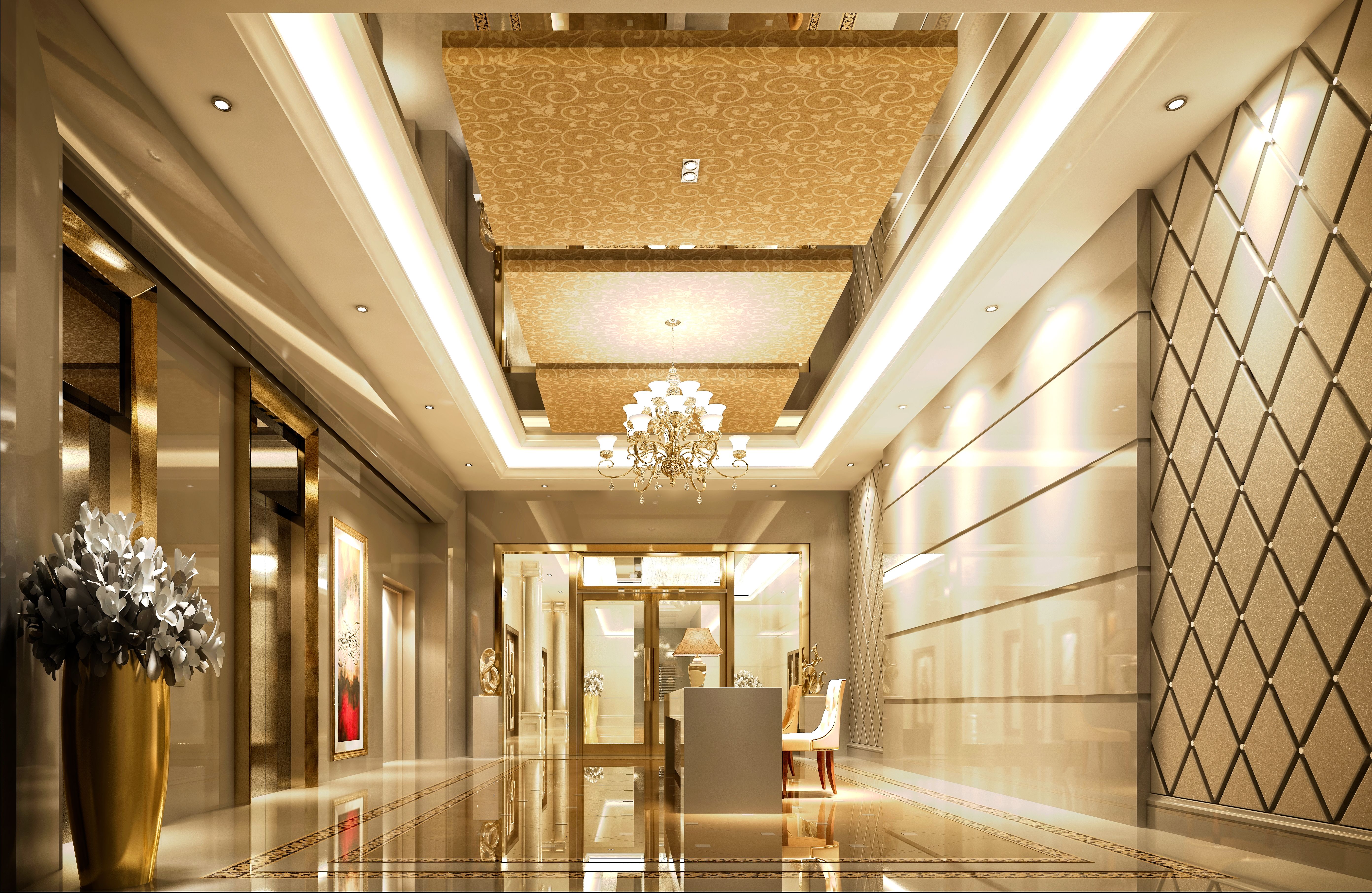 3d render luxury hotel lobby entrance