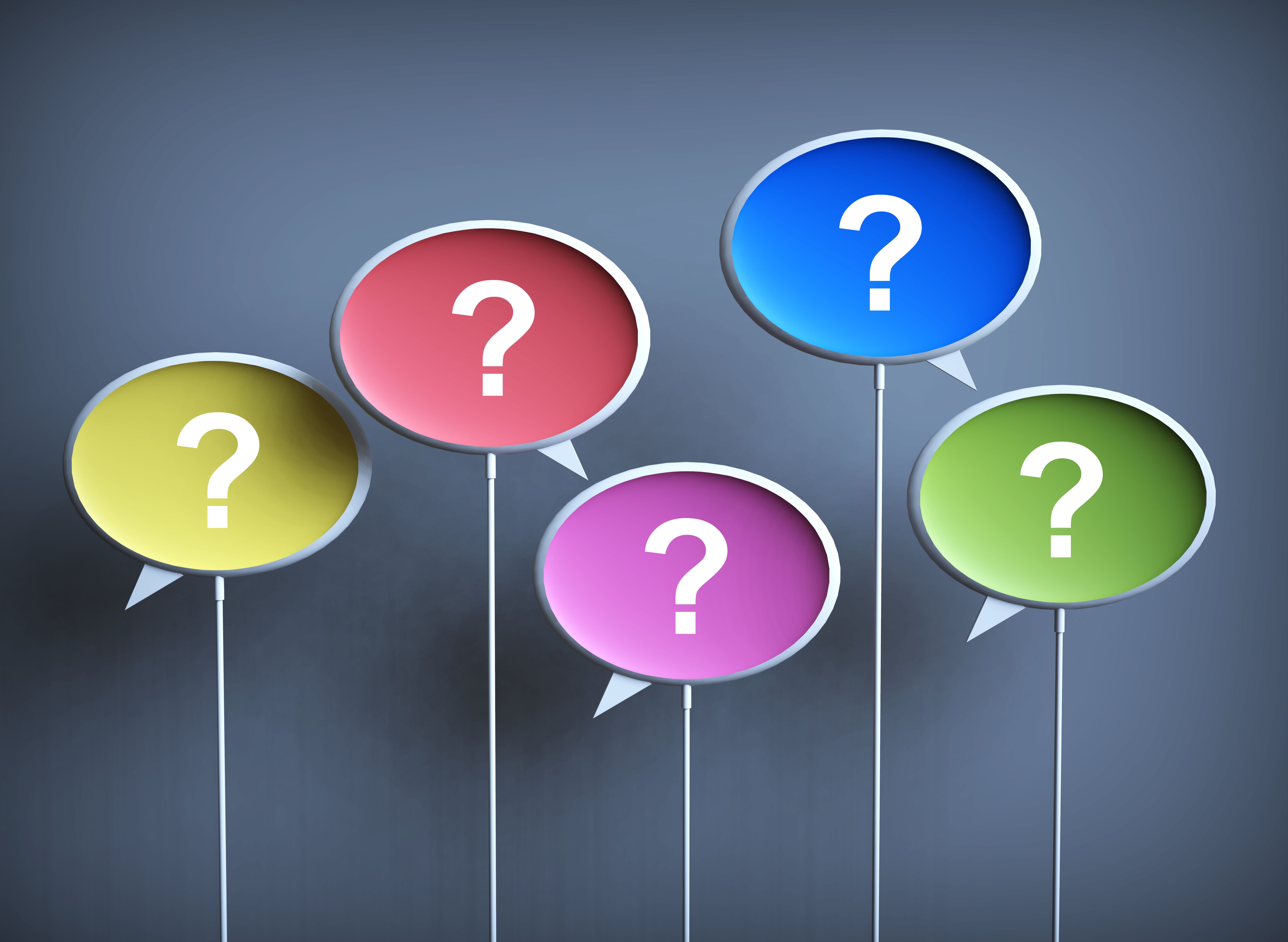 Question Marks Written Speech Bubbles On Gray Background