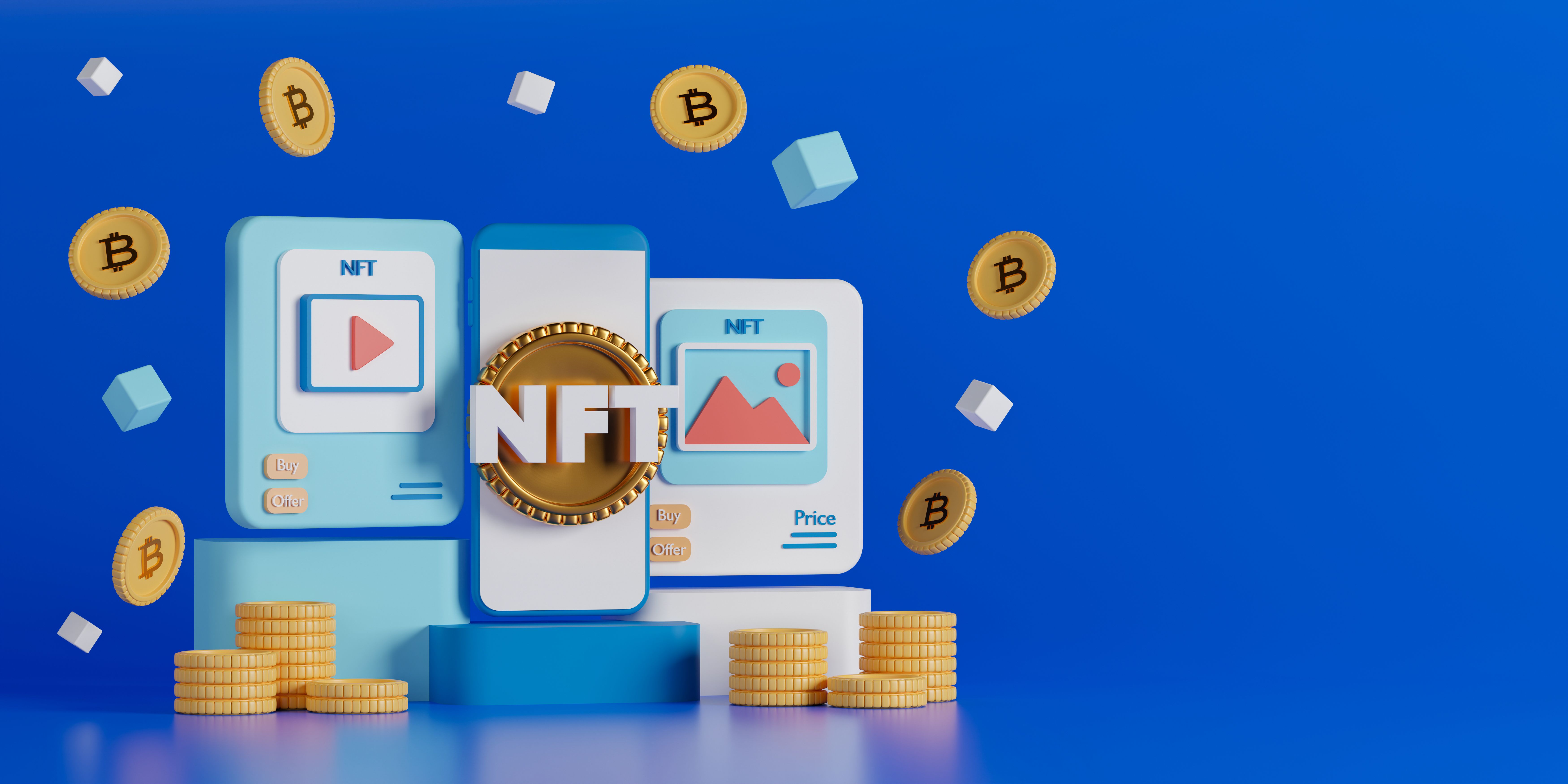 3d rendering concept NFT or non fungible token.