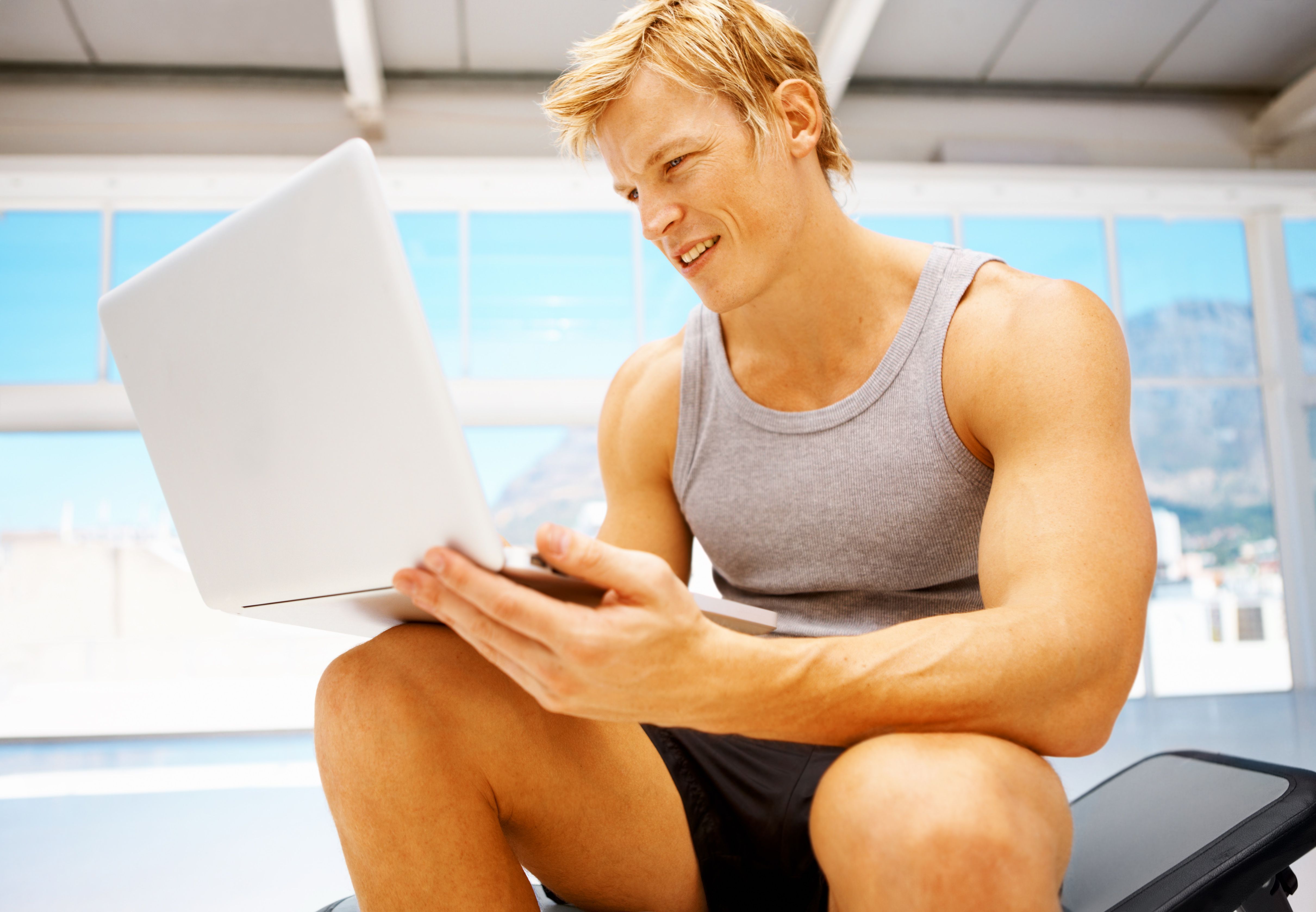 Even at the gym he's available to clients Even at the gym he's available to clients