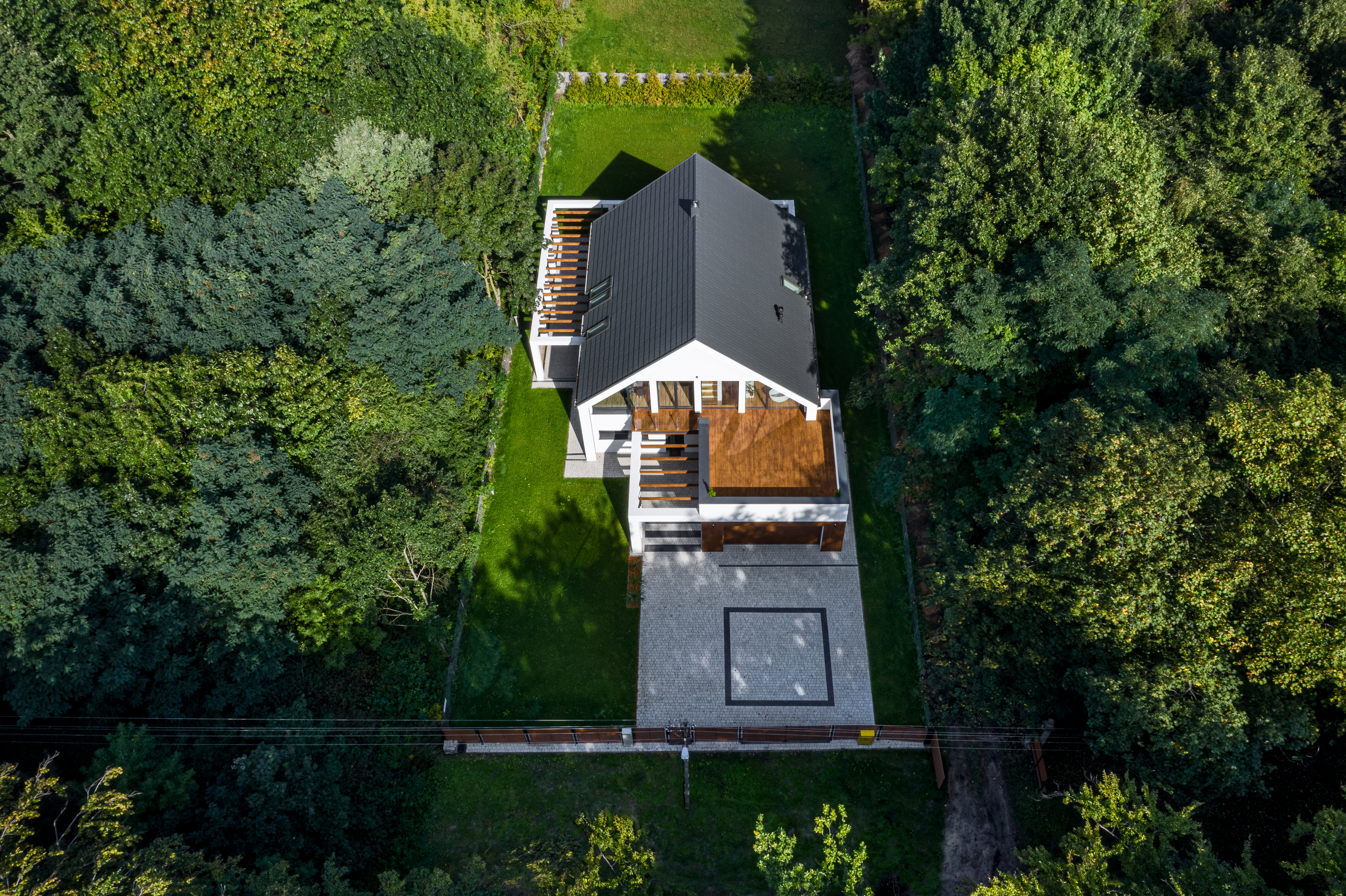 Designed modern house, aerial view Designed modern house, aerial view