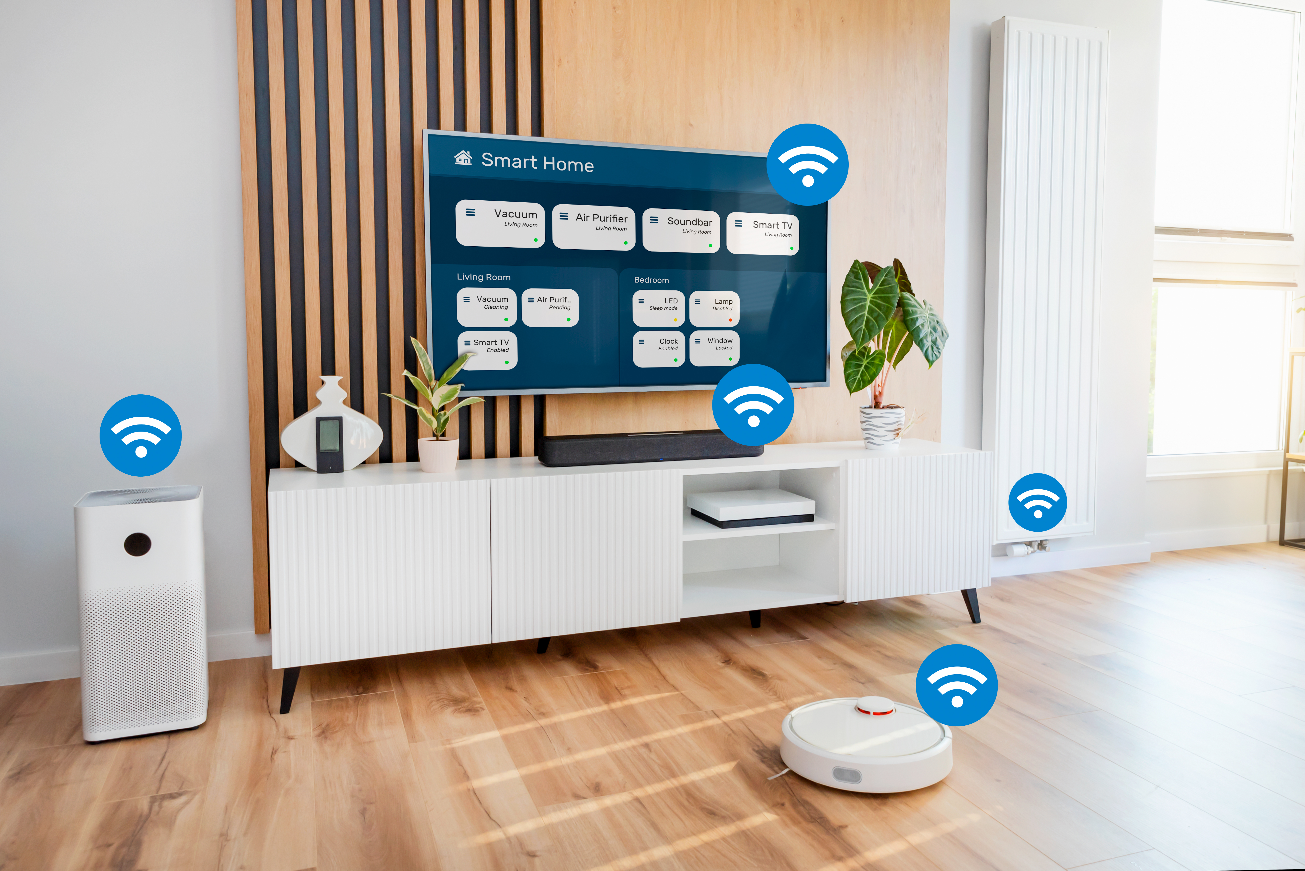 Smart home devices, controlled by smart app Smart home devices, controlled by smart app