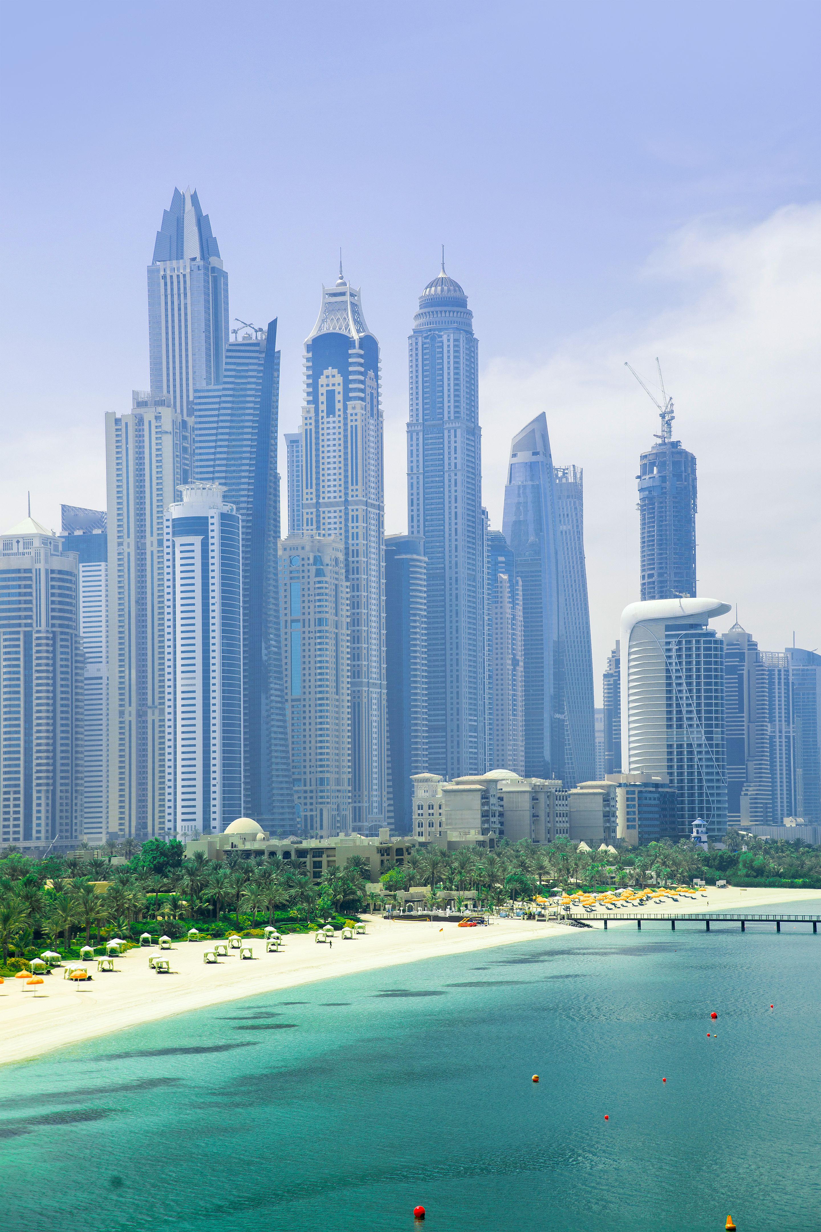 Dubai Marina skyscrapers complex of residential and office buildings. Dubai, UAE