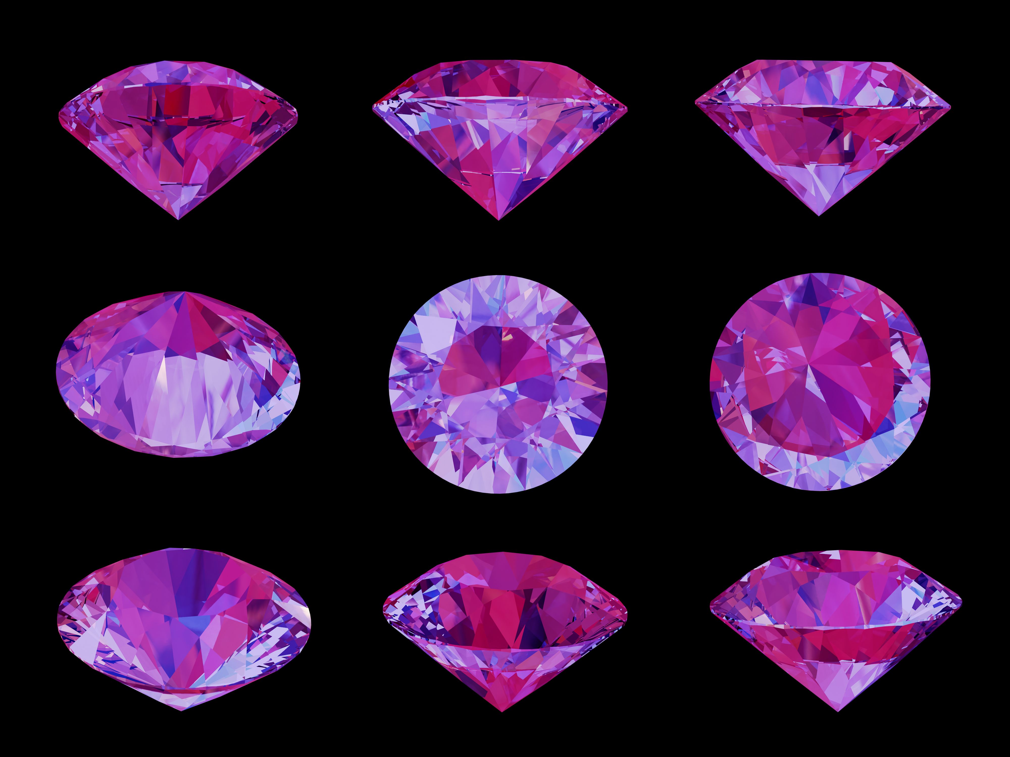 Brilliant Cut　jewels on black background, 3D illustration