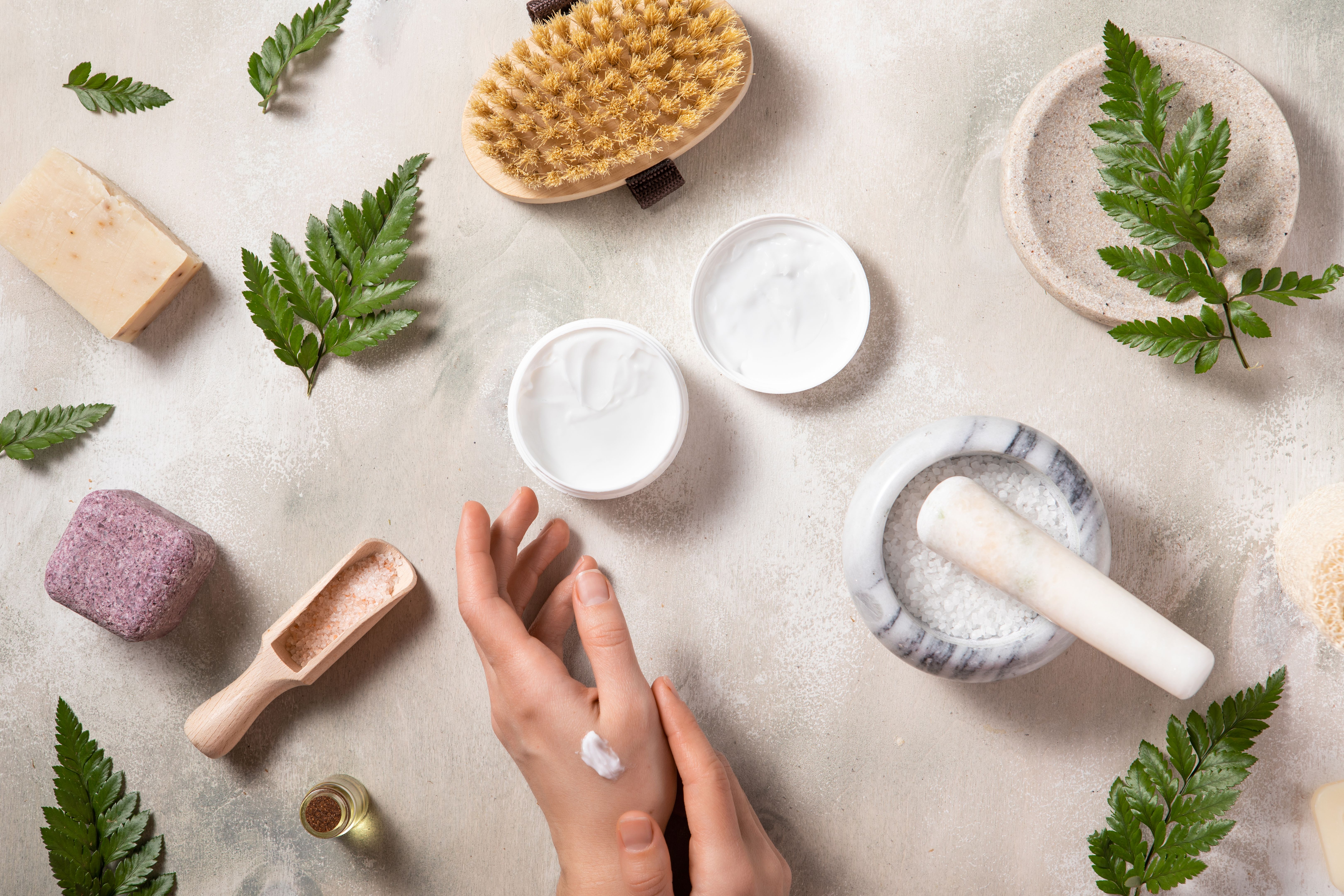 Beauty, spa and treatment natural cosmetics and self-care concept, flat lay, top view