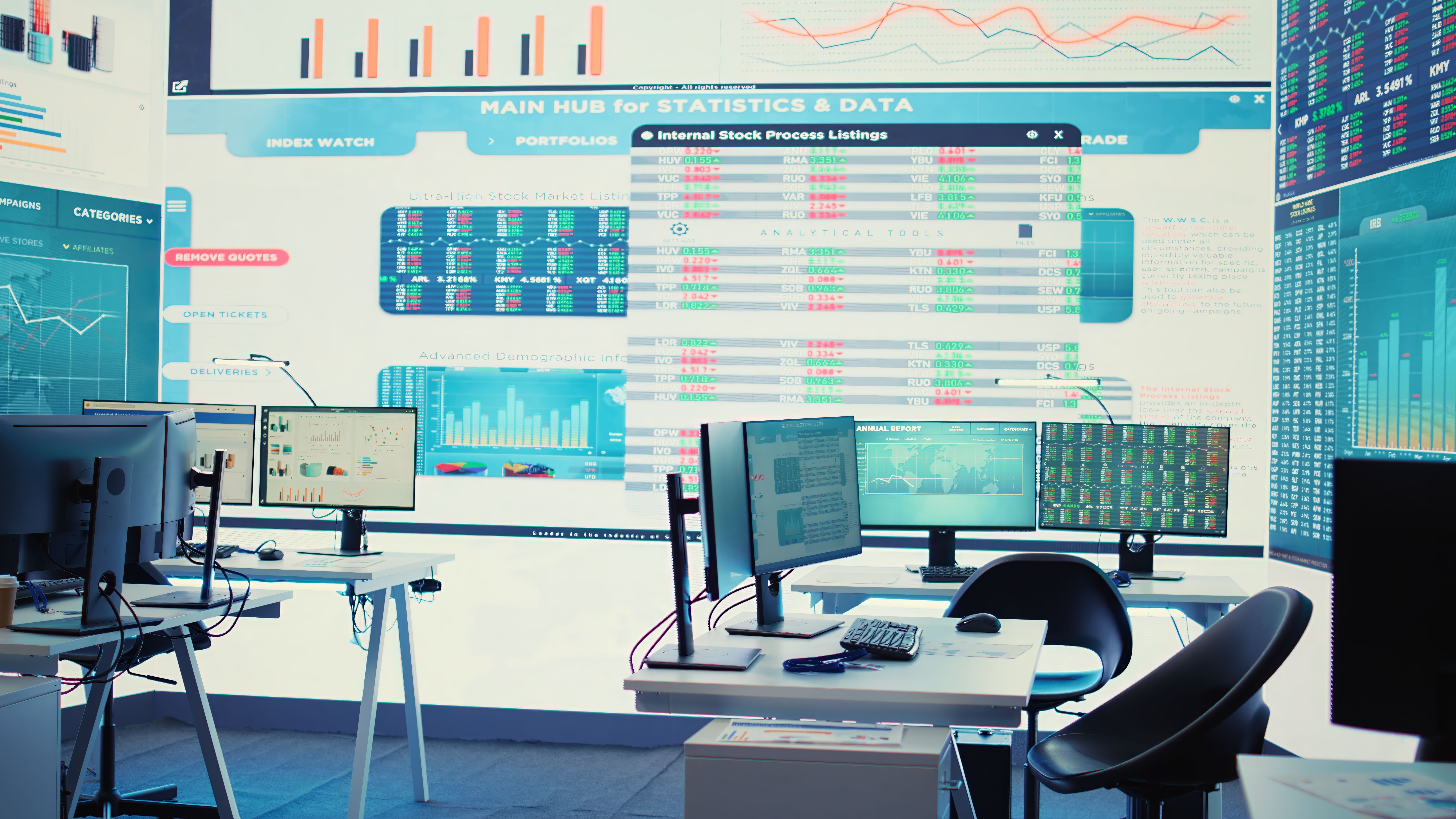 Empty telecommunications company system control and monitoring room Empty telecommunications company system control and monitoring room