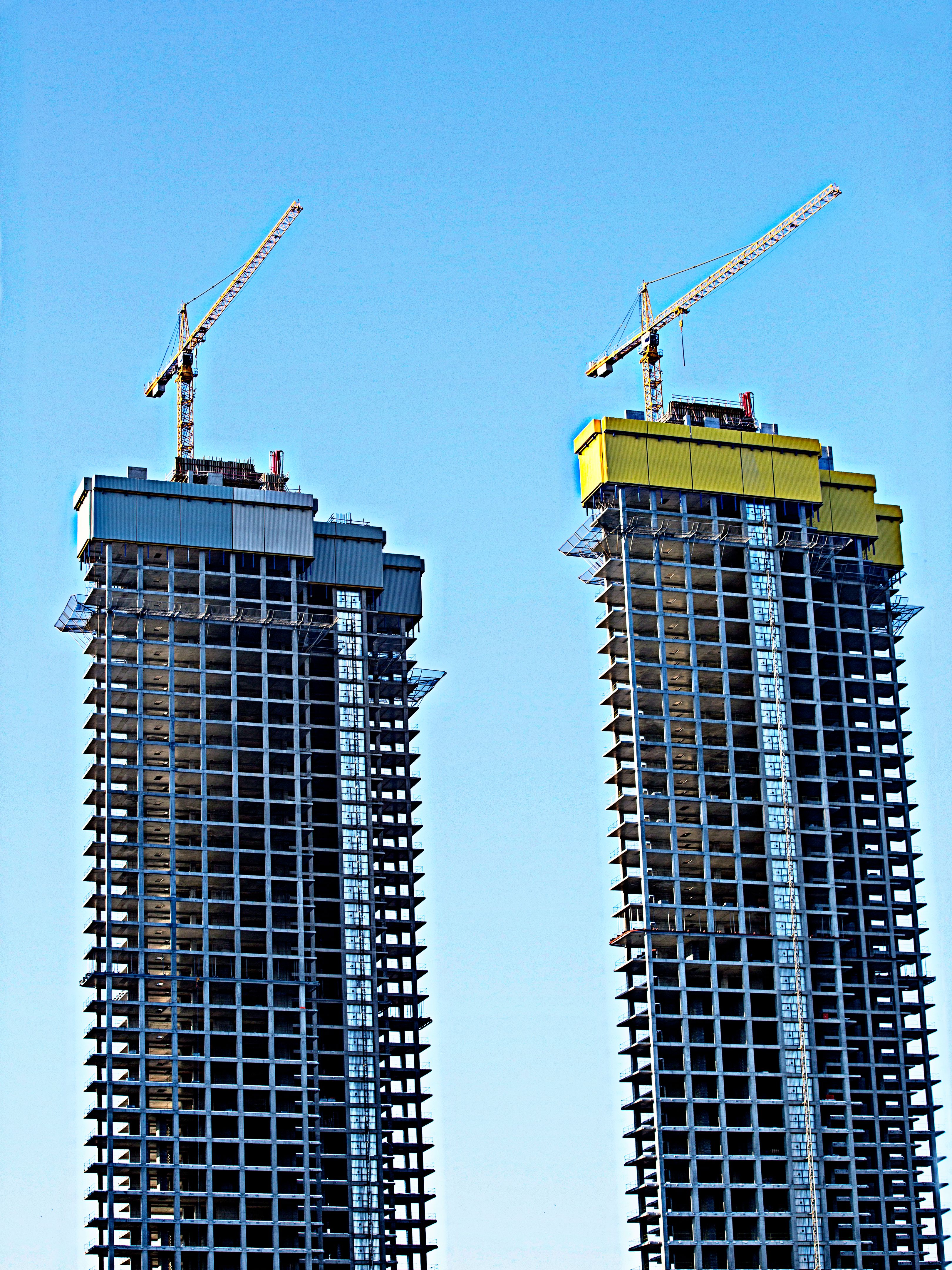 Modern skyscrapers under construction