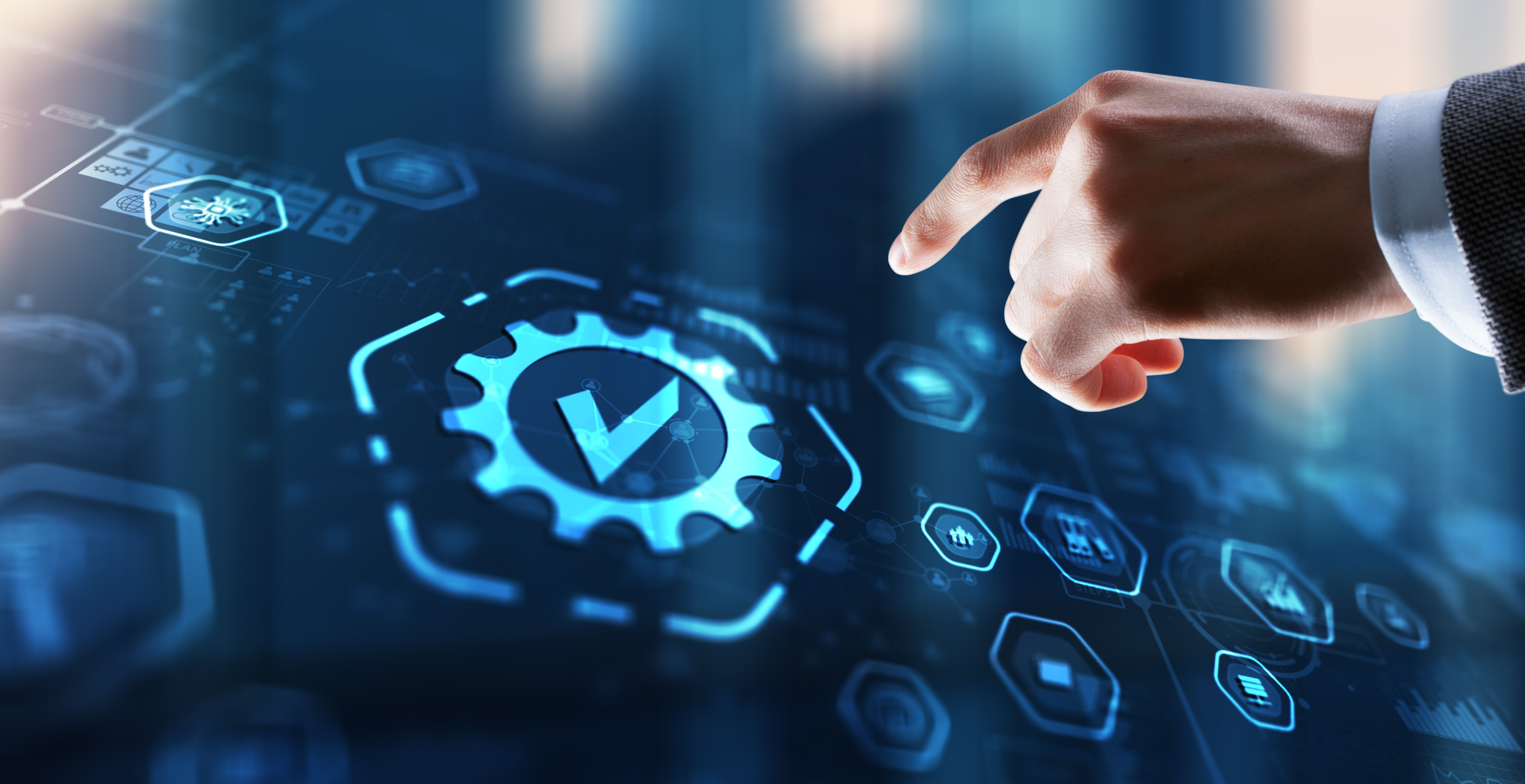 Businessman clicks Standards Quality assurance and control concept