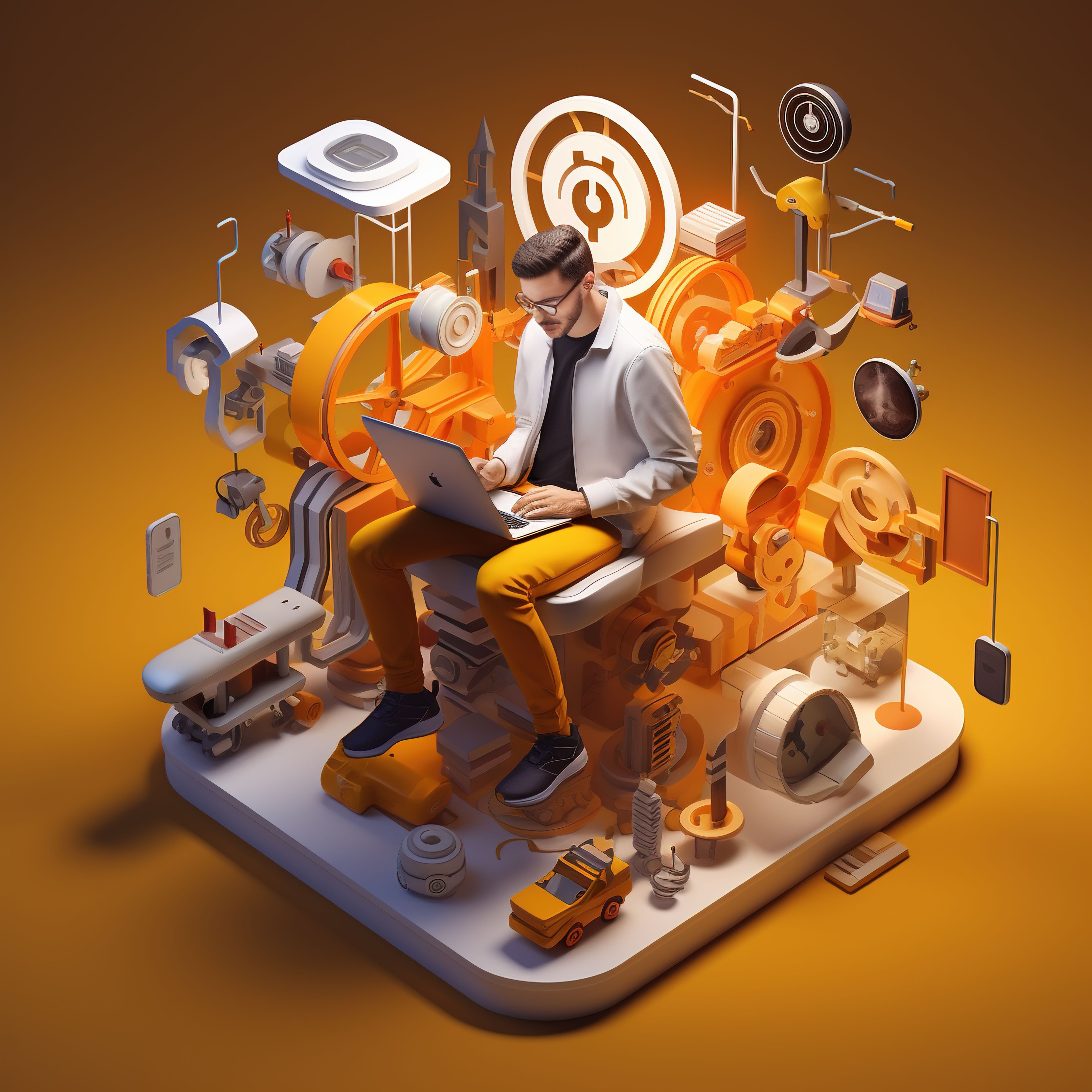 3d illustration of man working with tech, modern concept character isolated on tech background 3d illustration of man working with tech, modern concept character isolated on tech background