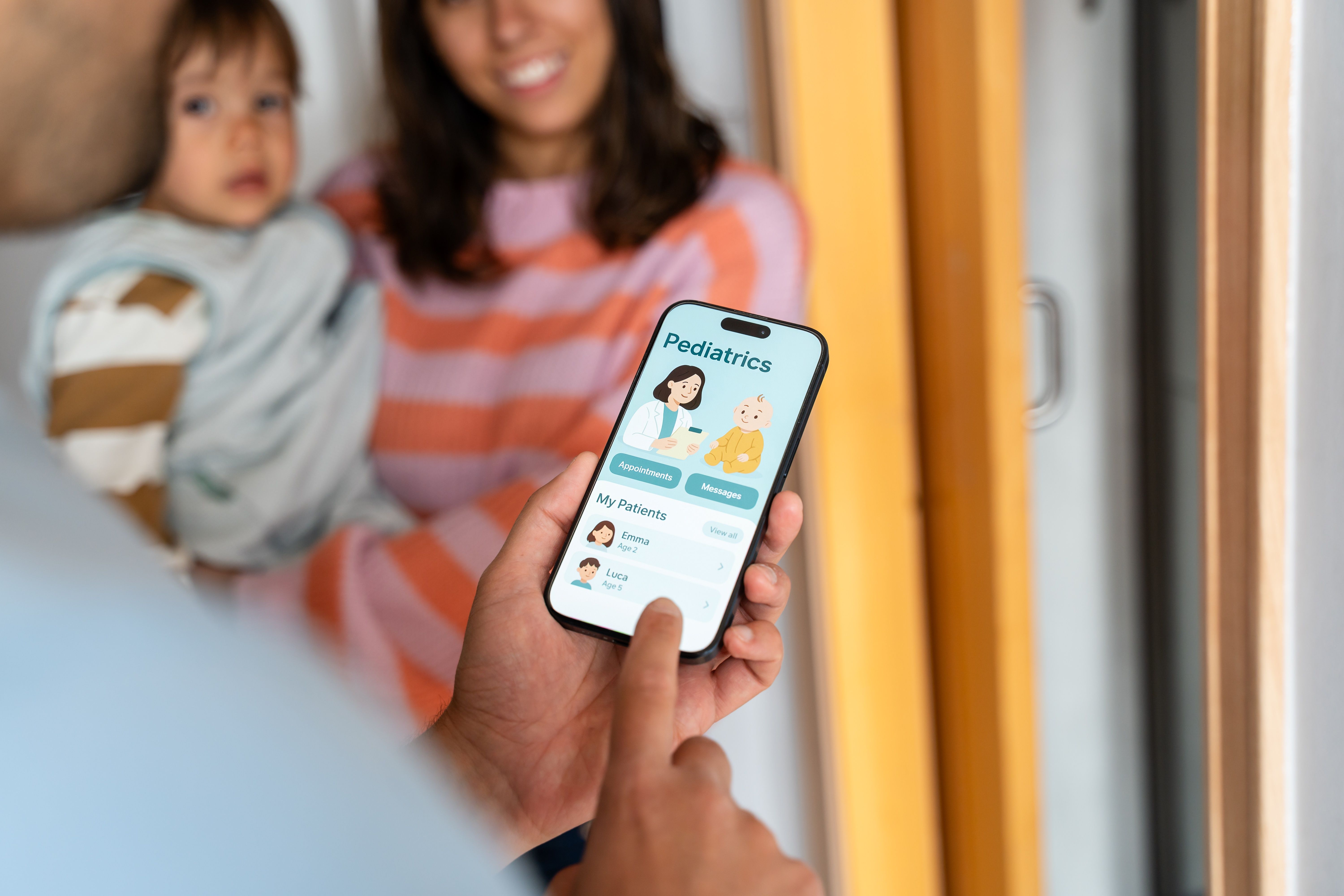 Man using a mobile app for pediatrics