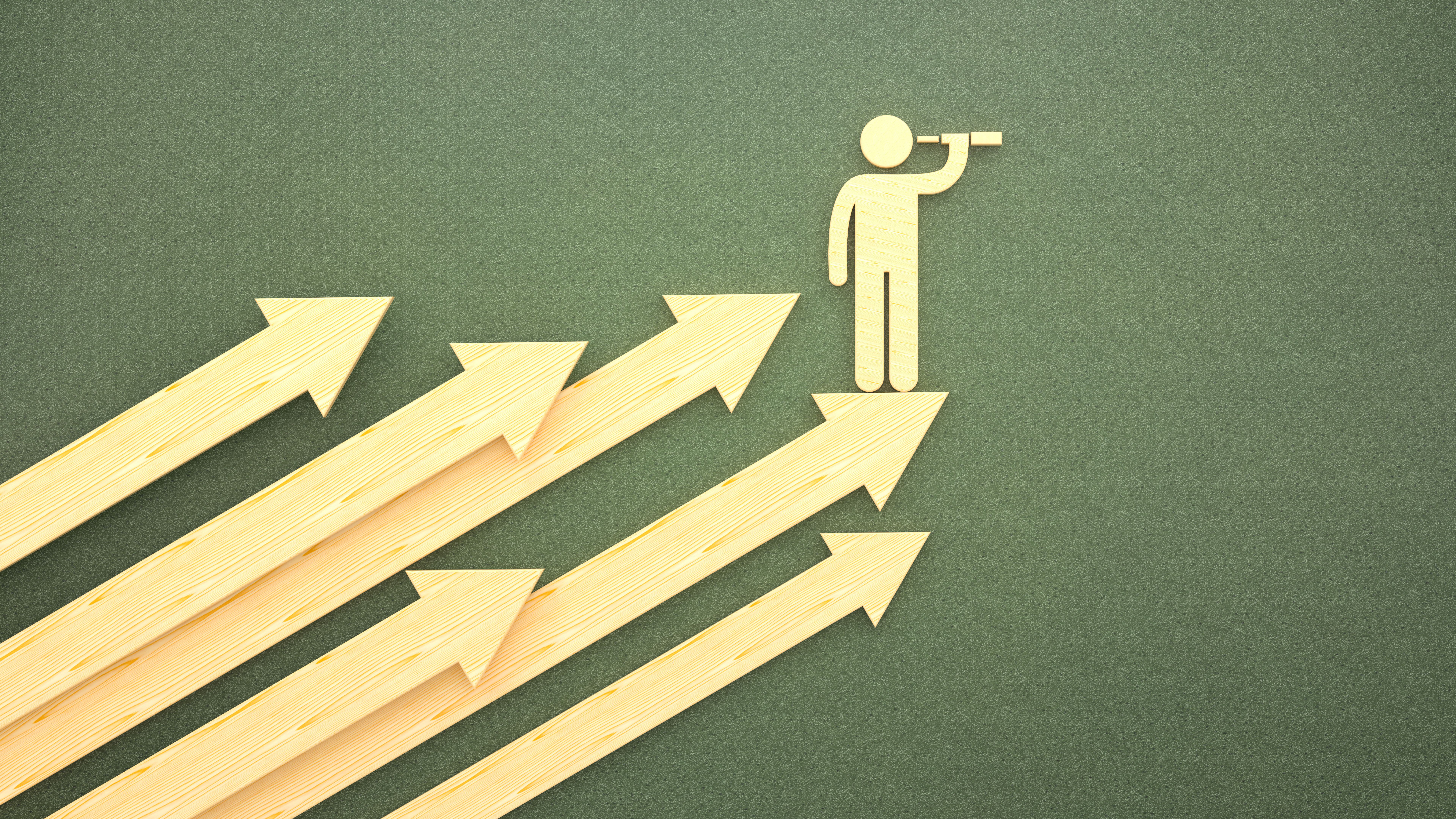 Forward-Thinking Leader, Crisis Management and Strategic Goal Achievement Concept. Business Leader with Binoculars Guiding Arrows Forward. 3D Rendering Forward-Thinking Leader, Crisis Management and Strategic Goal Achievement Concept. Business Leader with Binoculars Guiding Arrows Forward. 3D Rendering