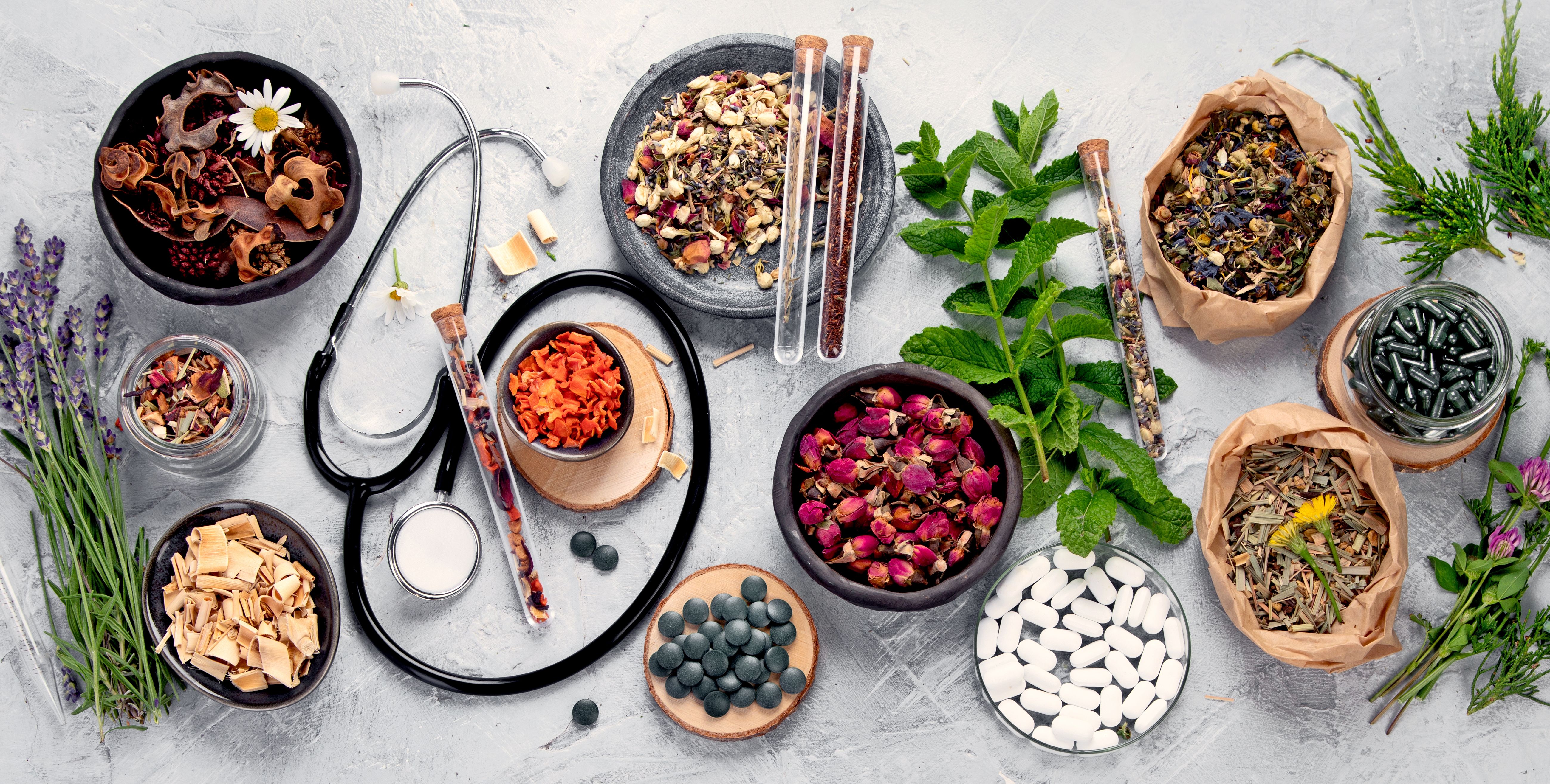 Alternative medicine variation pills and herbs. Alternative medicine variation pills and herbs. Homeopathy medicine concept.