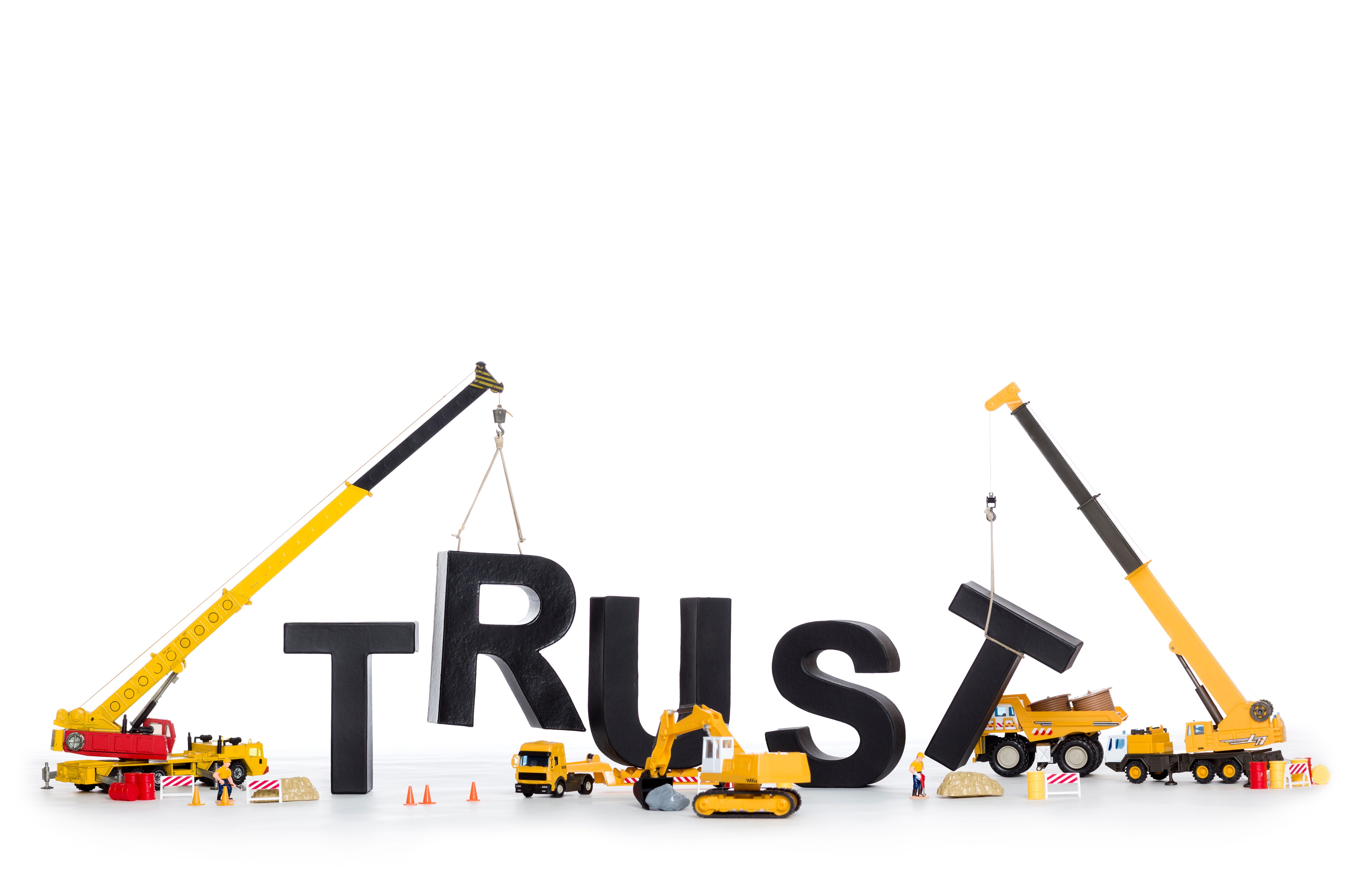 Build up trust: Machines building trust-word. Build up trust: Machines building trust-word.