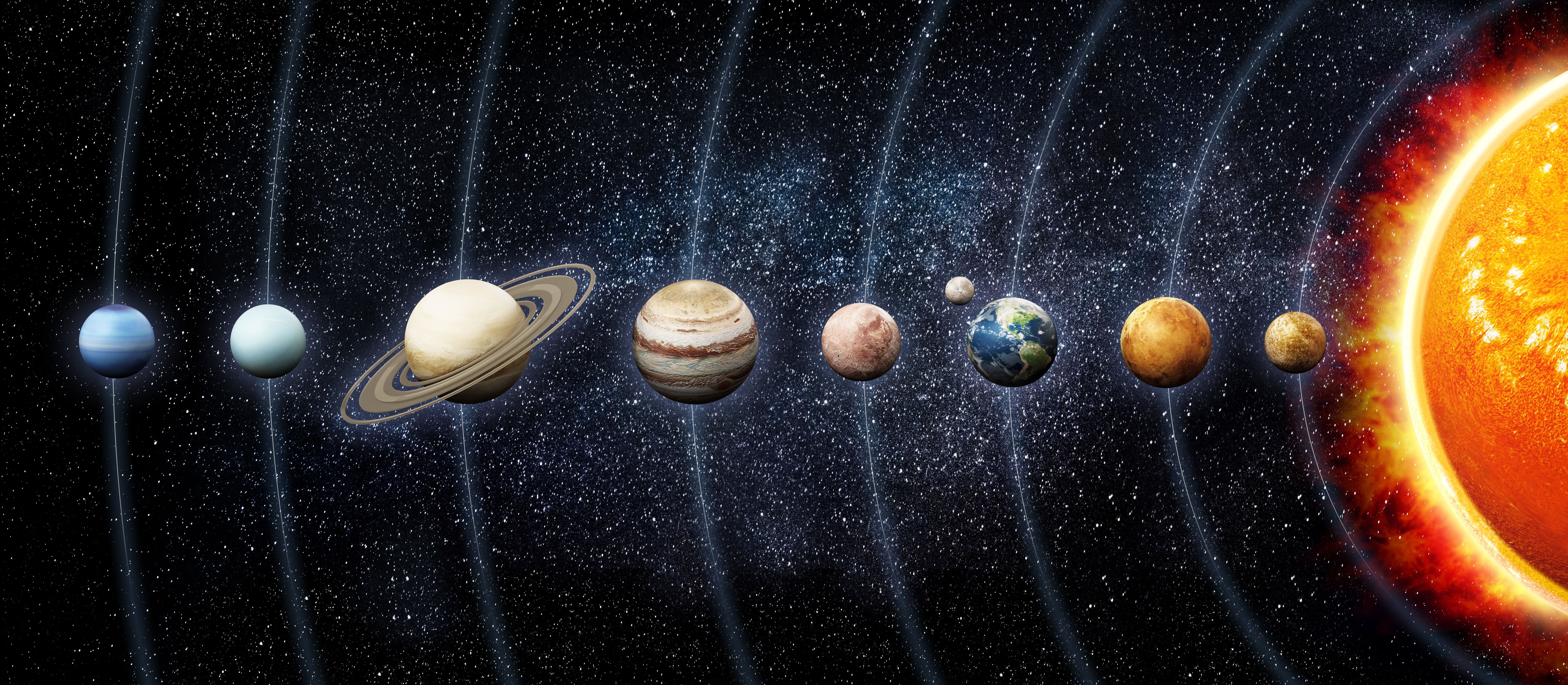 Solar system planets orbiting the sun. 3D illustration Solar system planets orbiting the sun. 3D illustration