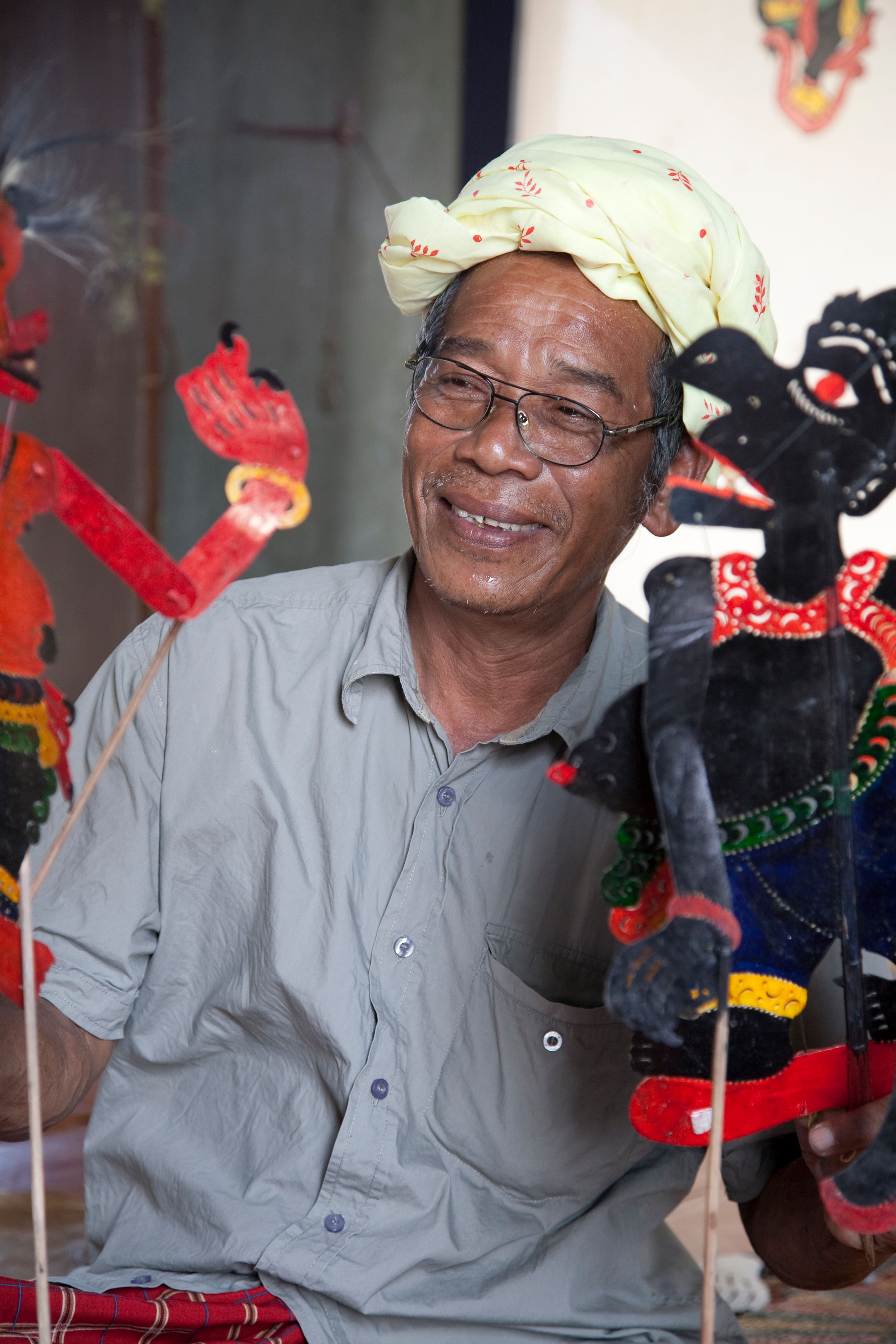 Malaysia, making shadow puppet, puppet skin.