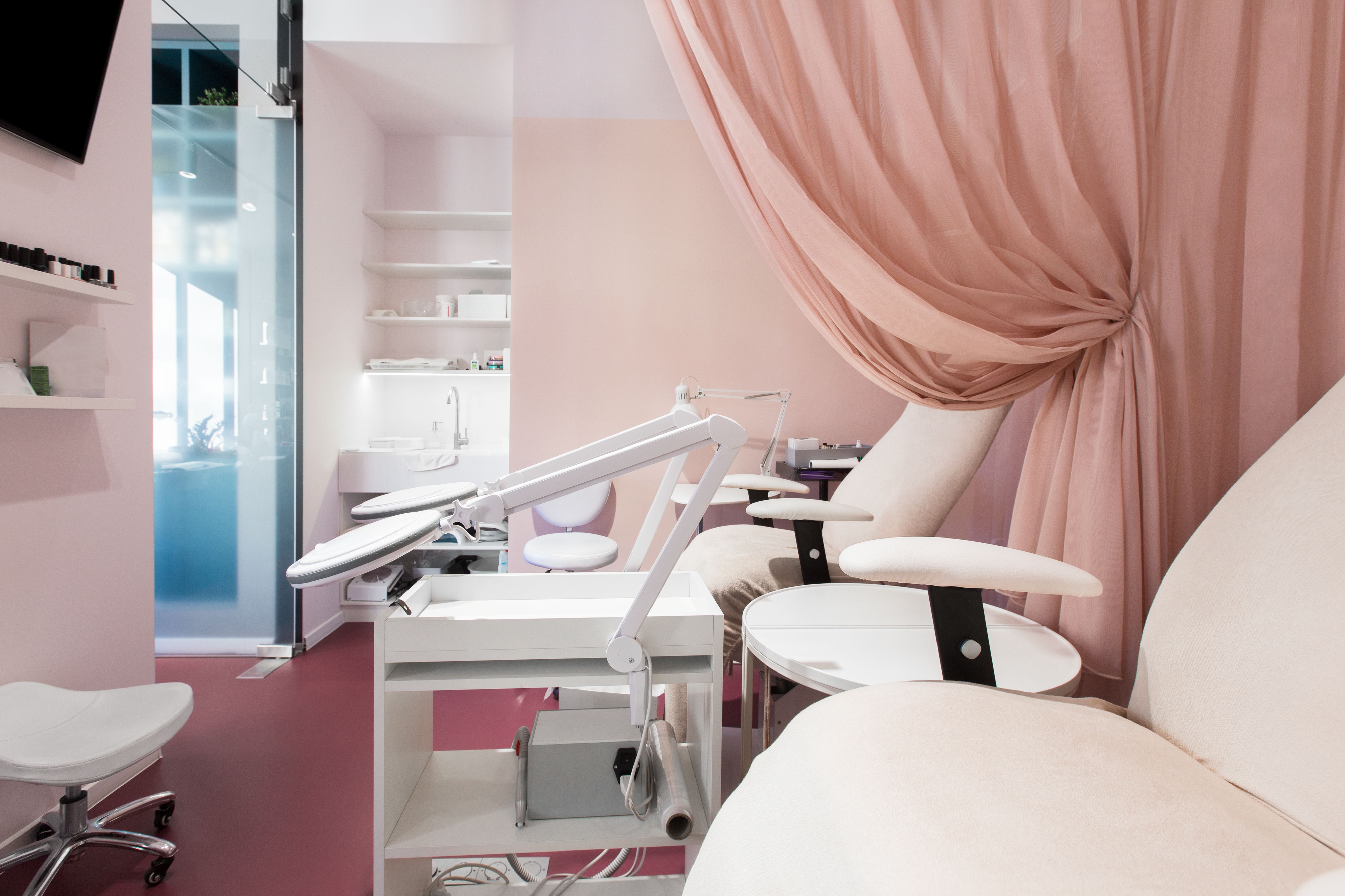 Two nail spa chairs in the beauty salon ready to service you