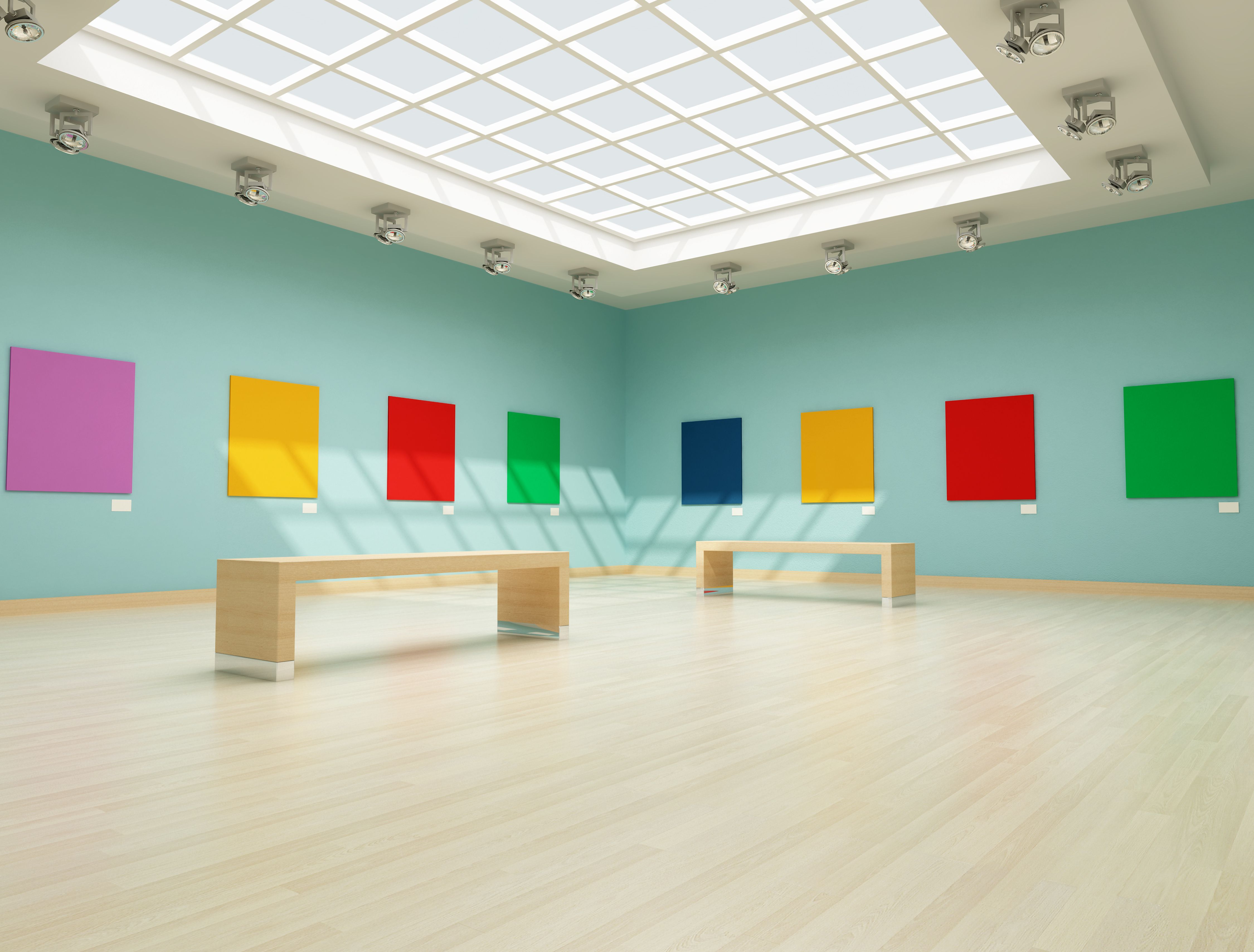 colored modern art gallery with natural lighting