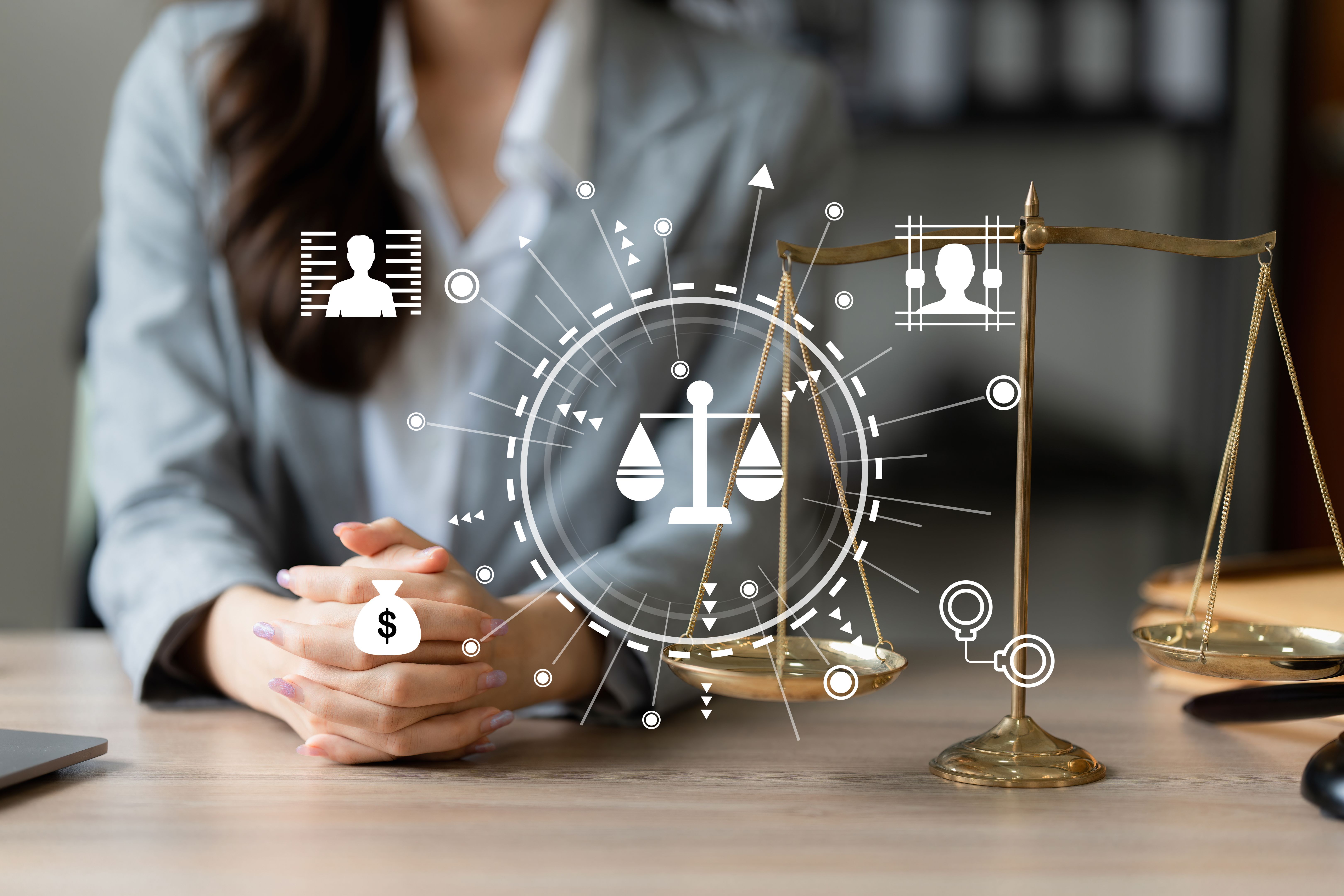 Lawyer business woman working or reading agreement contract in office workplace for consultant lawyer concept