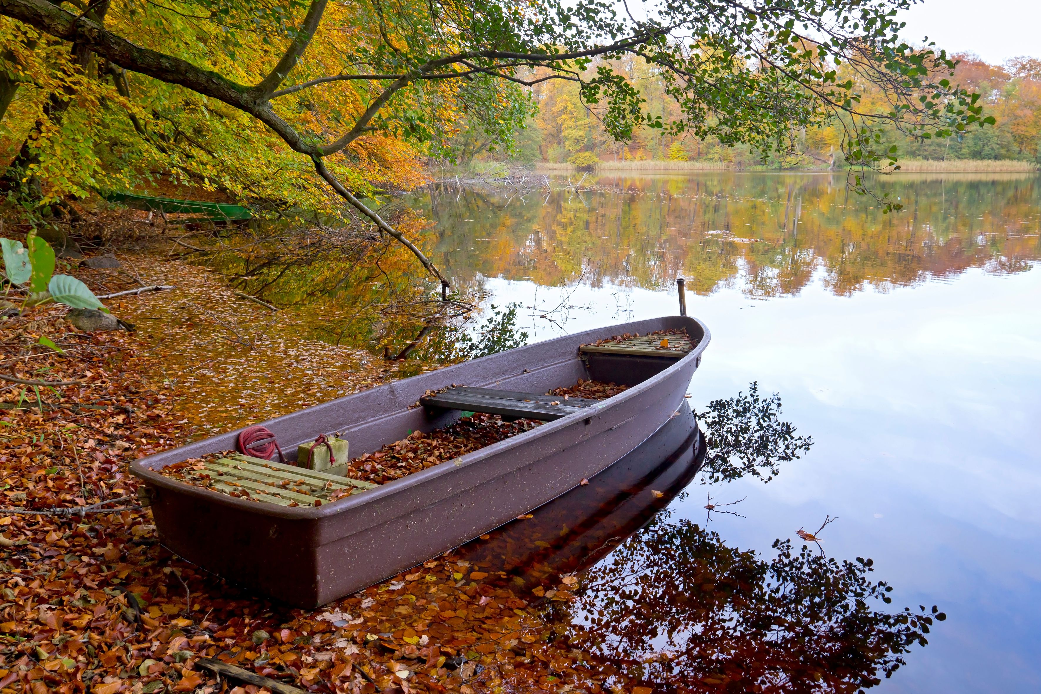 Rowboat and Lake in Autumn