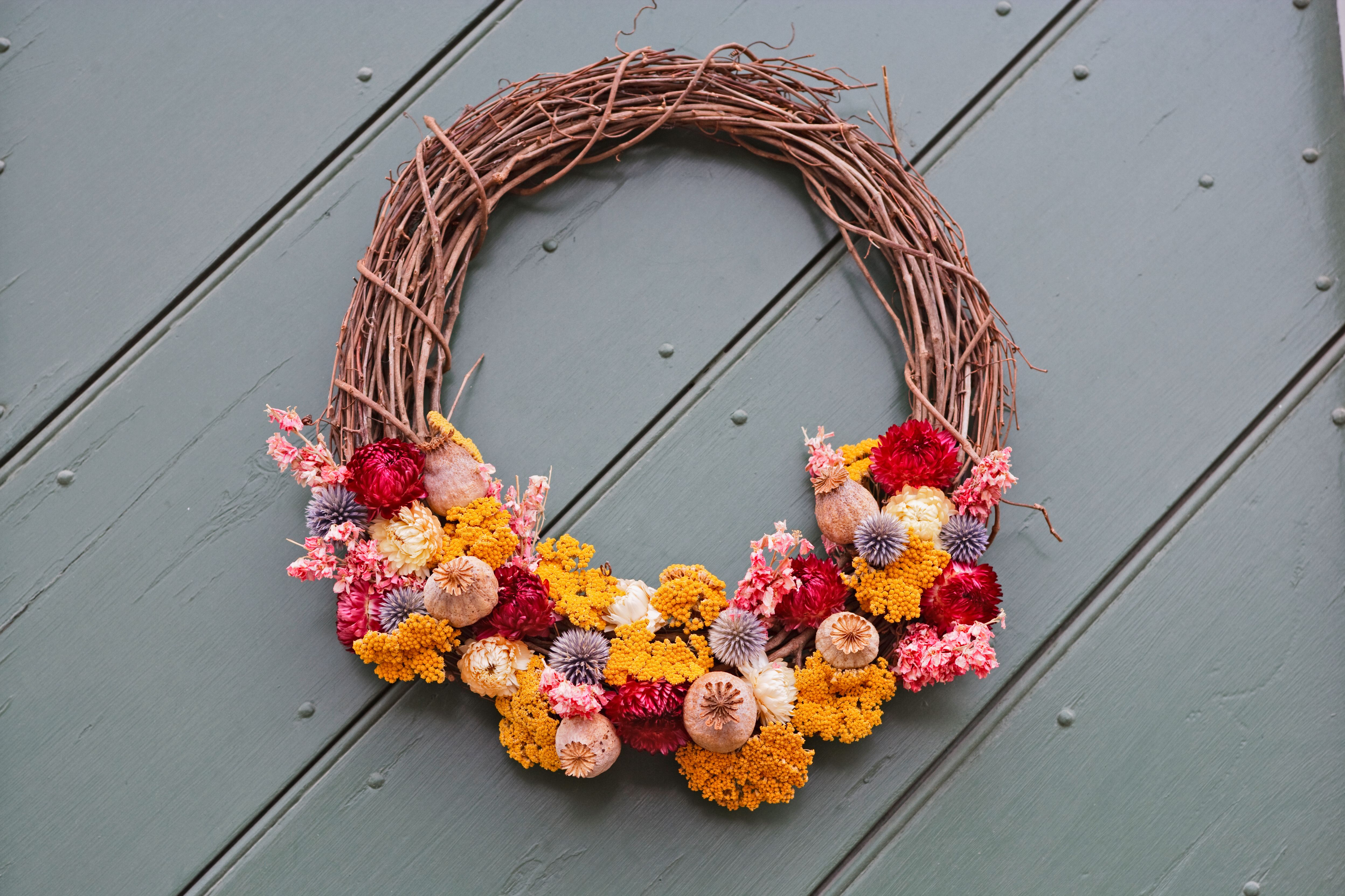 finished dried flower wreath