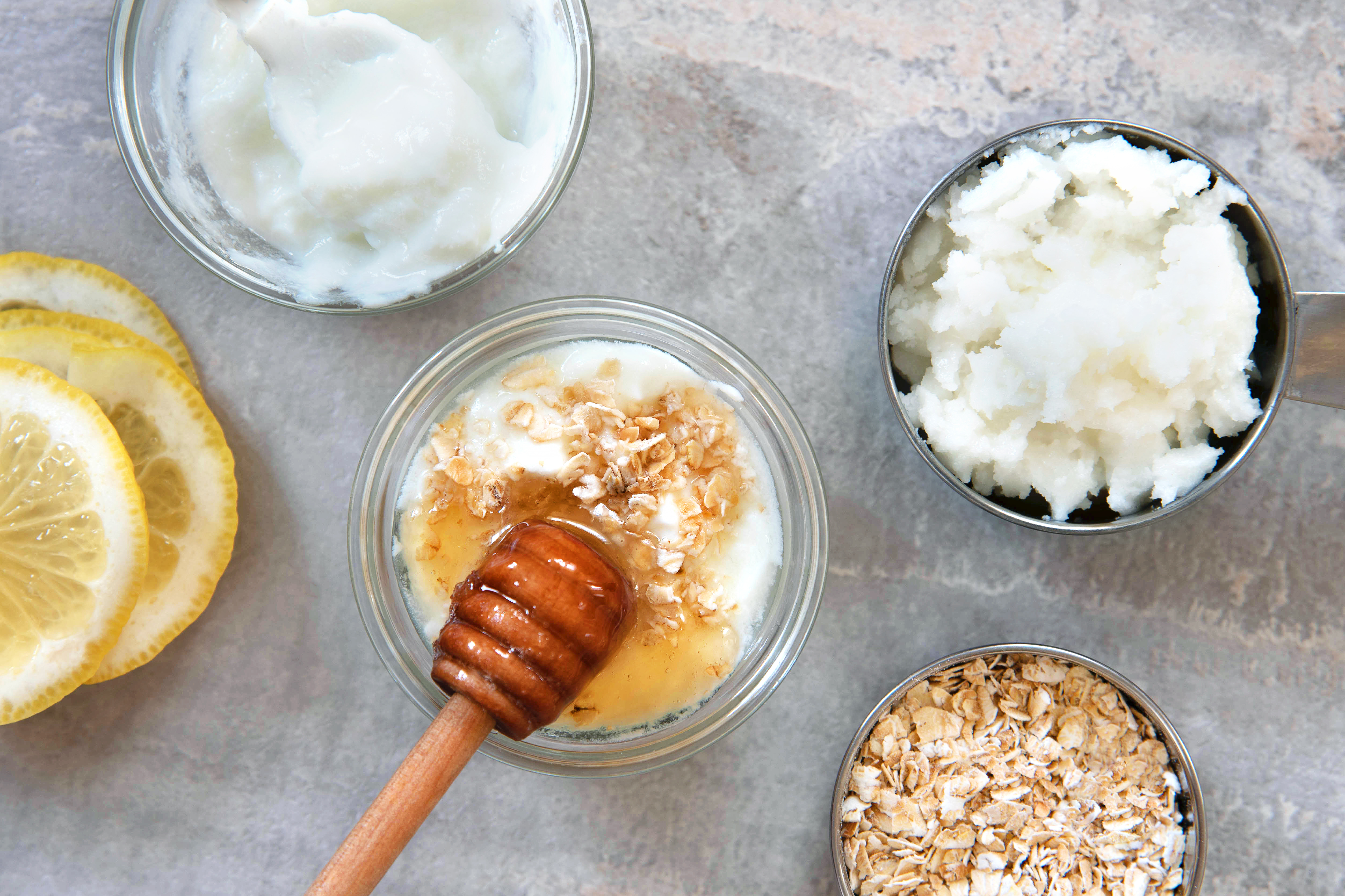 Natural Homemade Face Scrub Mask Coconut Oil, Honey, Yogurt, Oatmeal