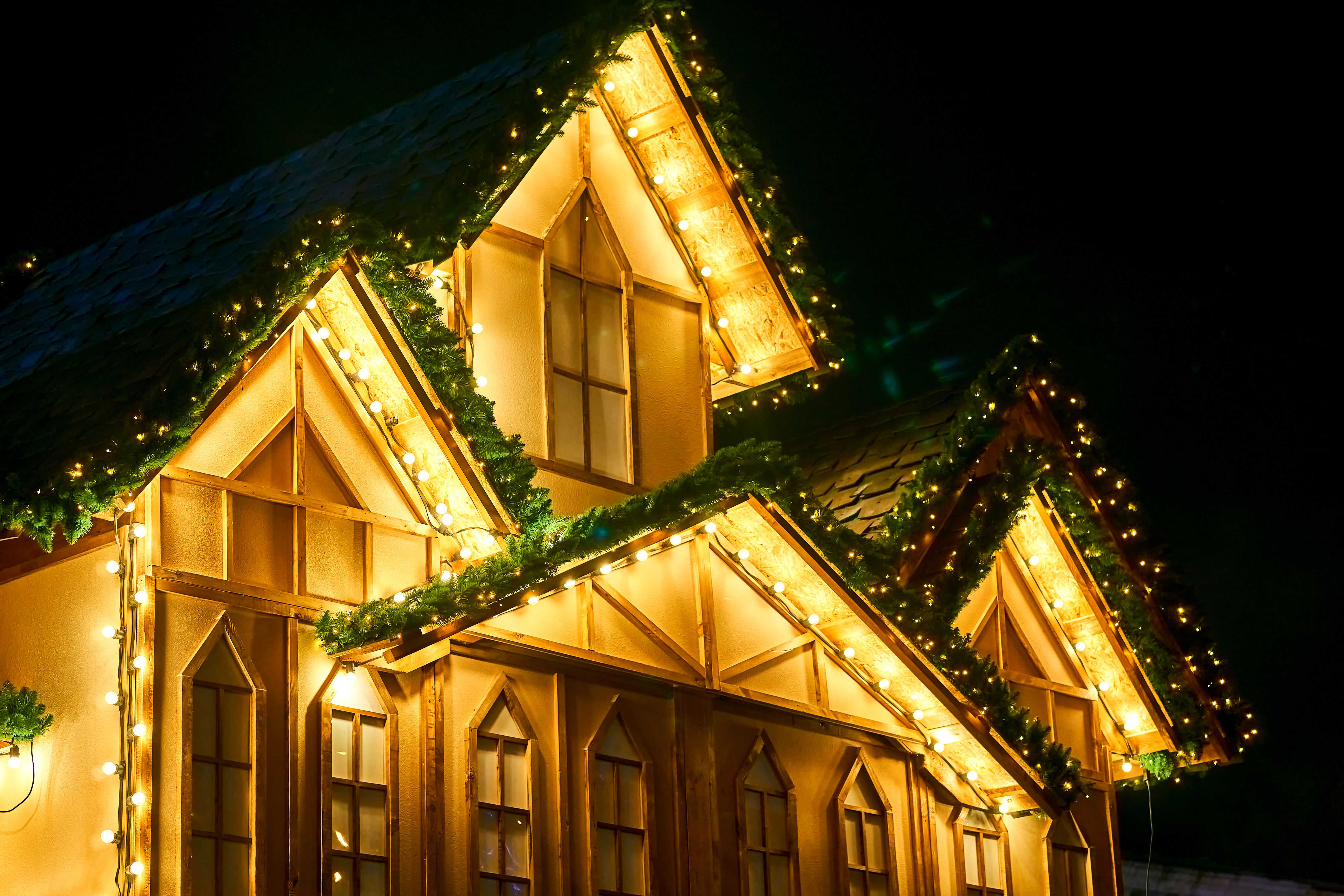 Street evening decorations at a holiday fair