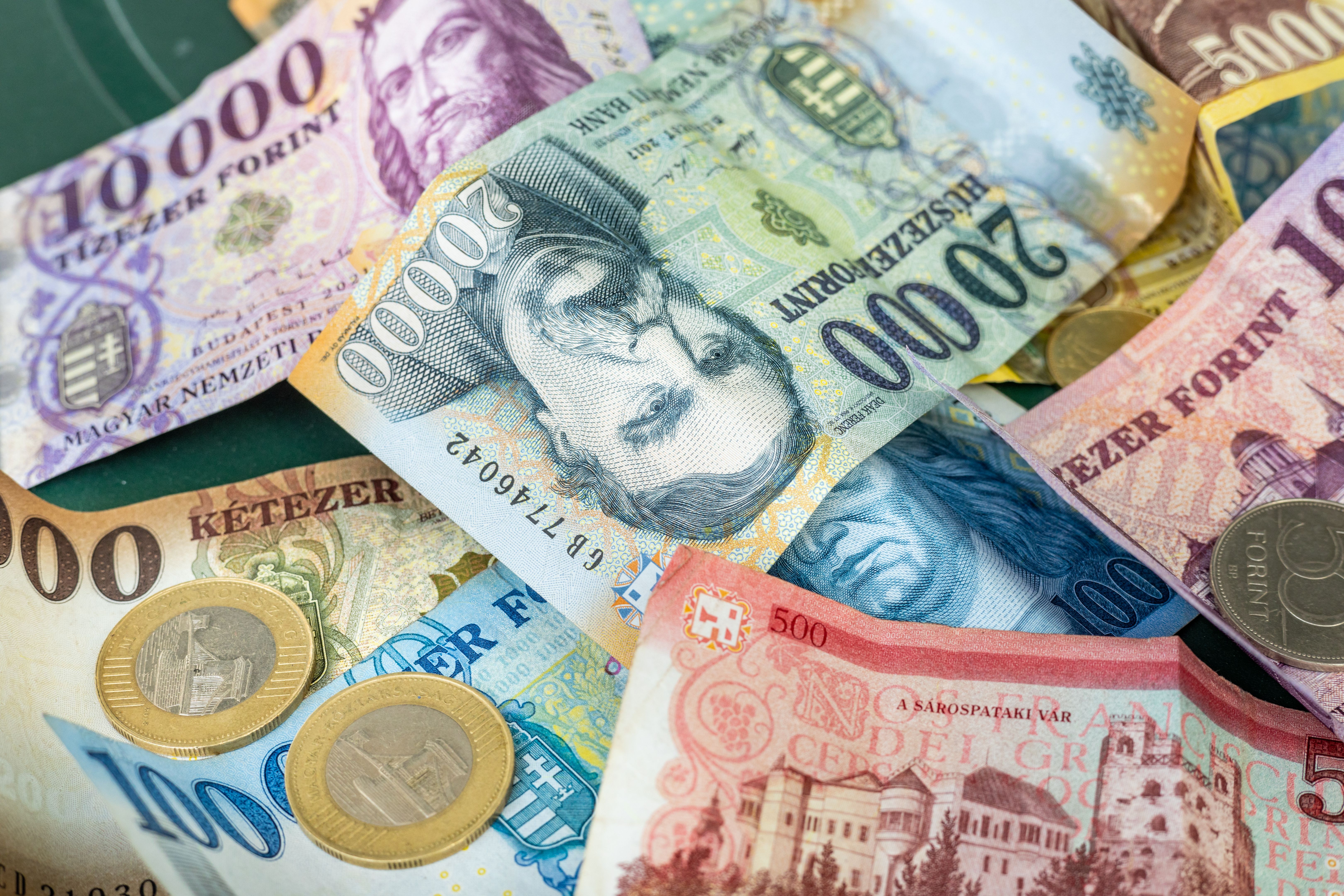 Hungarian forints, Hungary money, banknotes and coins, financial and economic concept