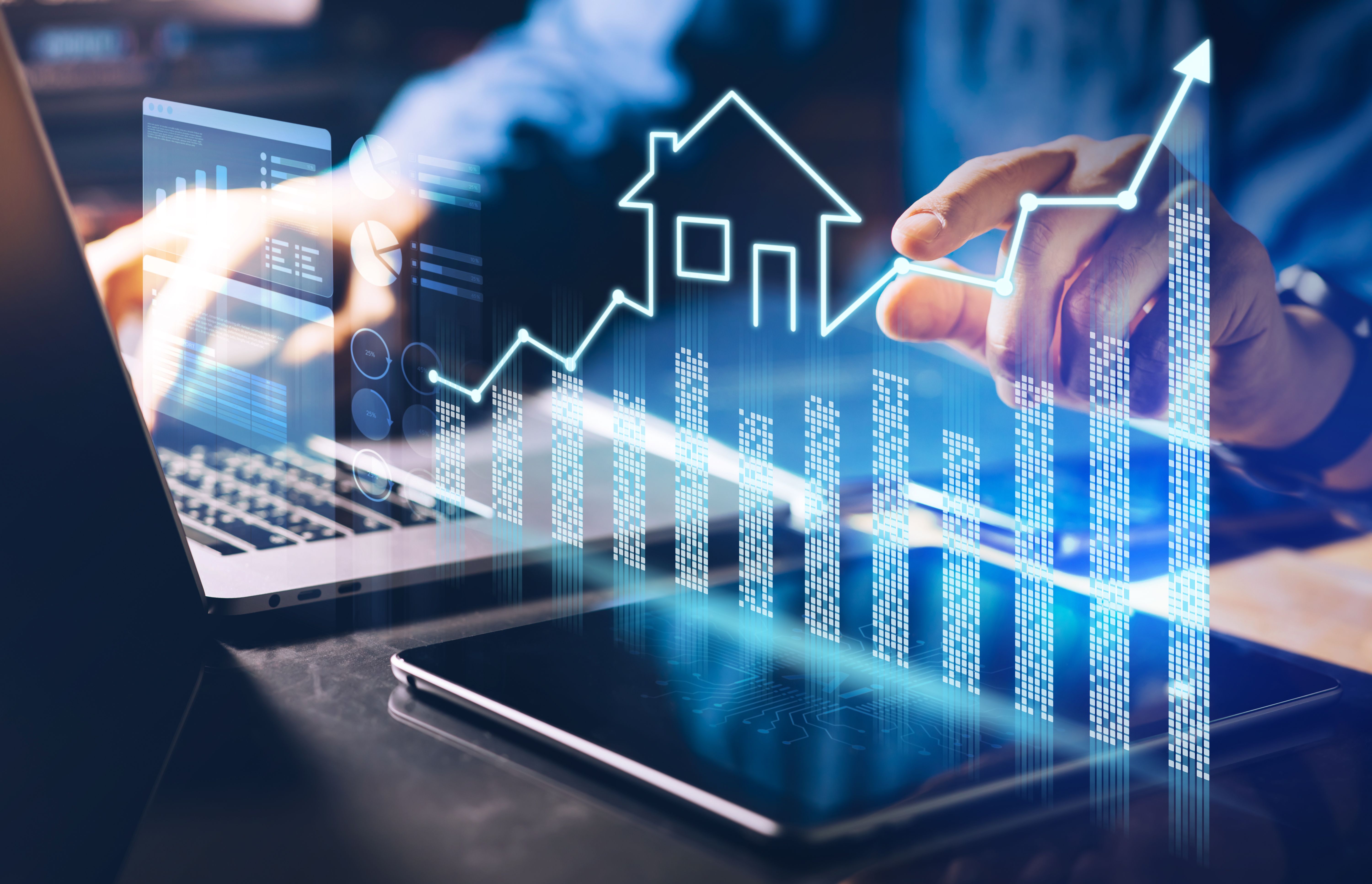 Business plan with real estate or property project concepts.residential developer forecasting investment return.financial management and technology organization