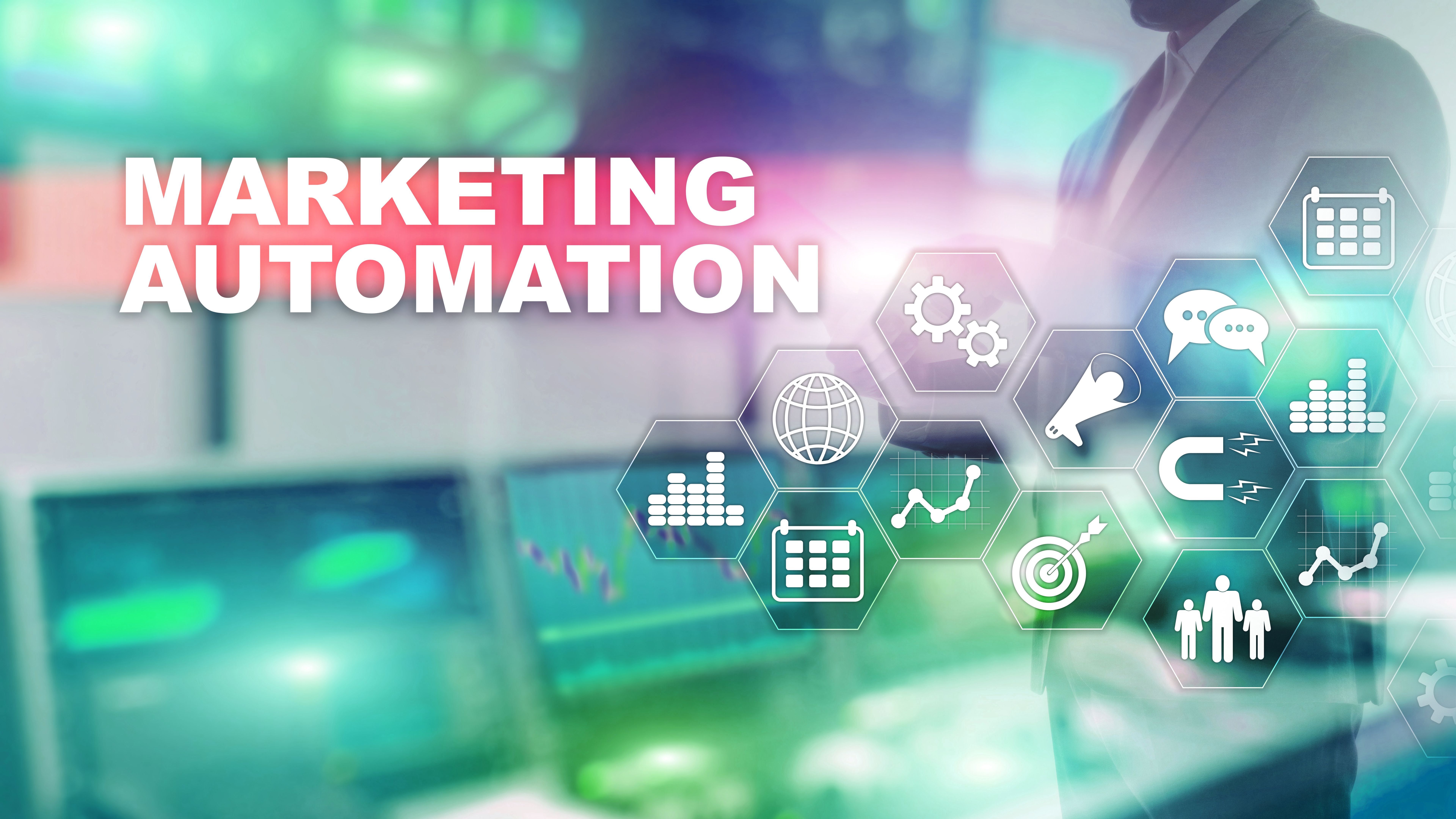 Marketing Automation Software Technology Process System Internet Business concept. Mixed media background