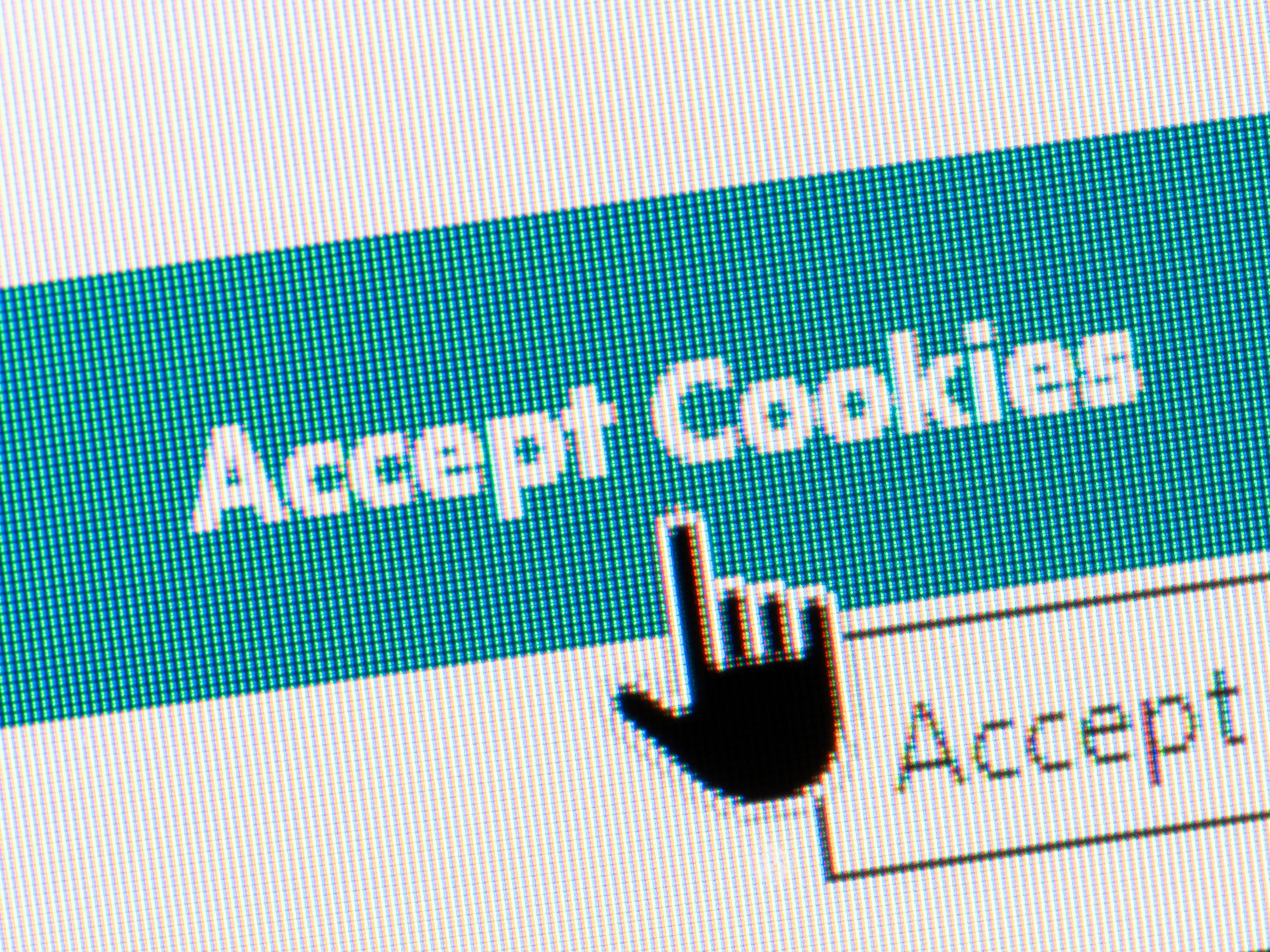 Accept cookies button on a web page Accept cookies button on a web page
