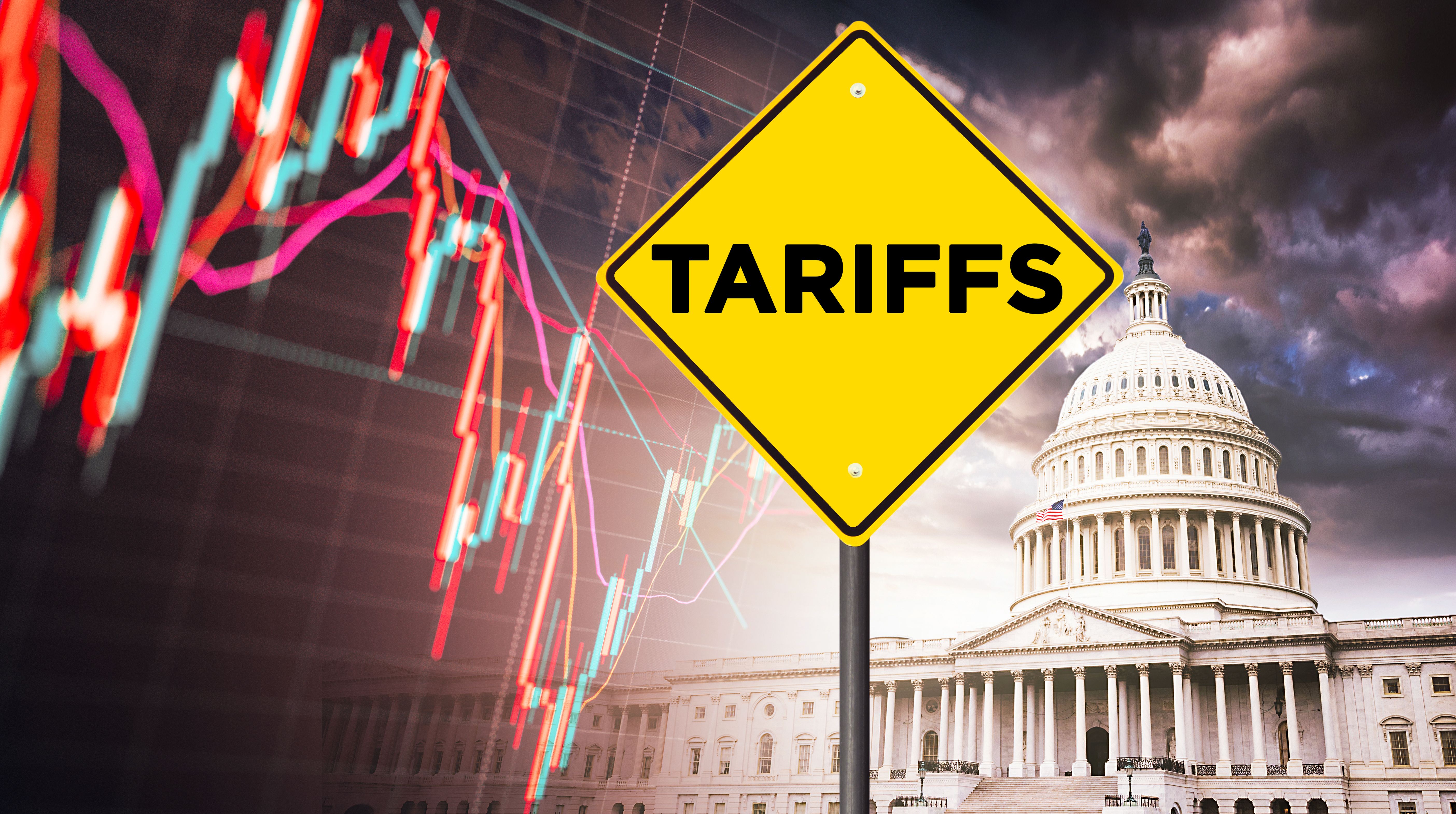 Us Tariffs street sign on usa Us Tariffs street sign on usa
